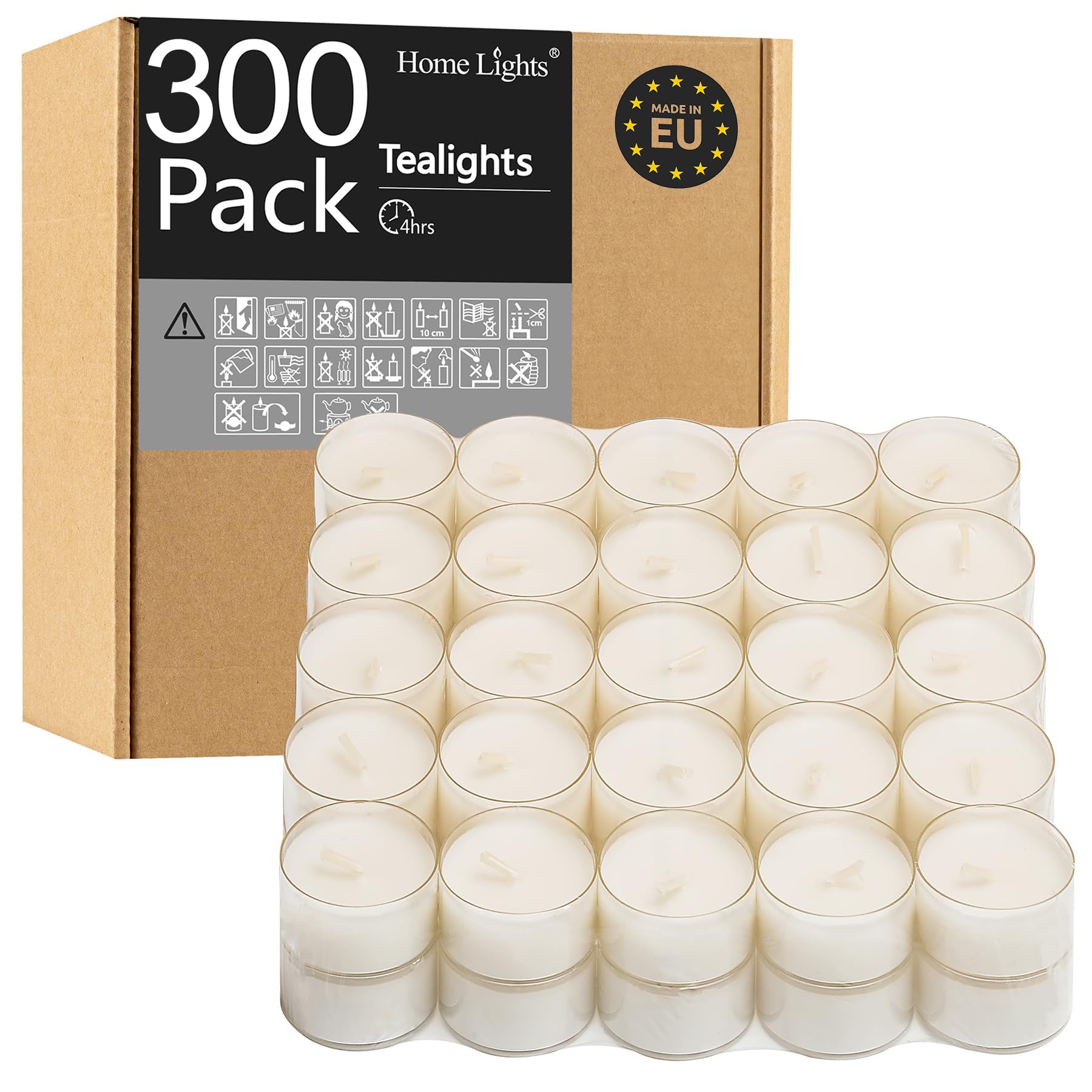 Tealight Candles, Giant 100,200,300 Bulk Packs, 4-4.5 Hrs, White Unscented European Smokeless Tea Lights In Clear Plastic Cup For Shabbat, Weddings, Christmas, Home Decorative- 300 Pack