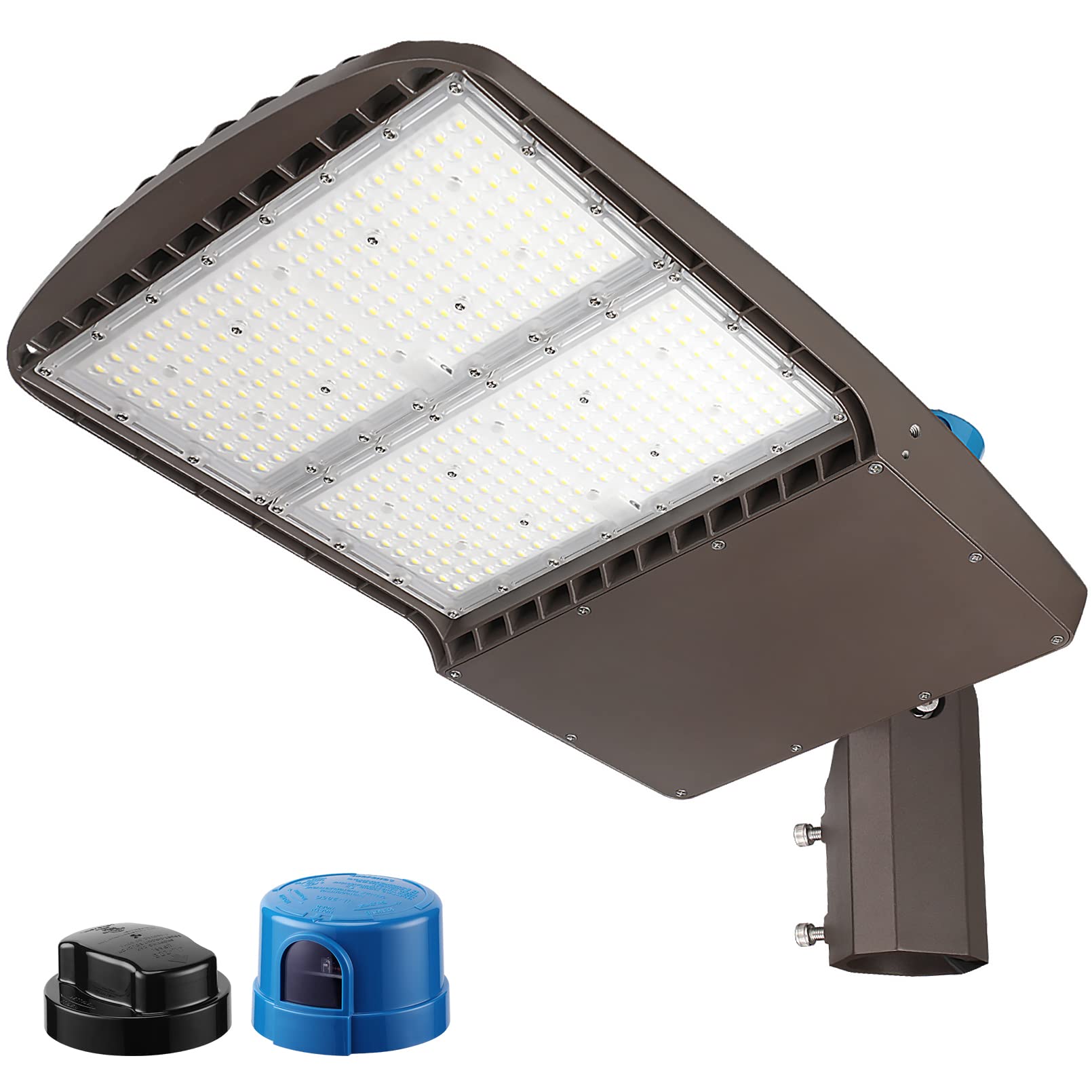 LEONLITE 300W LED Parking Lot Light, 1-10V Dimmable, Adjustable Arm Mount, 42,000lm UL & DLC Listed, Shoebox Pole Light with Pho