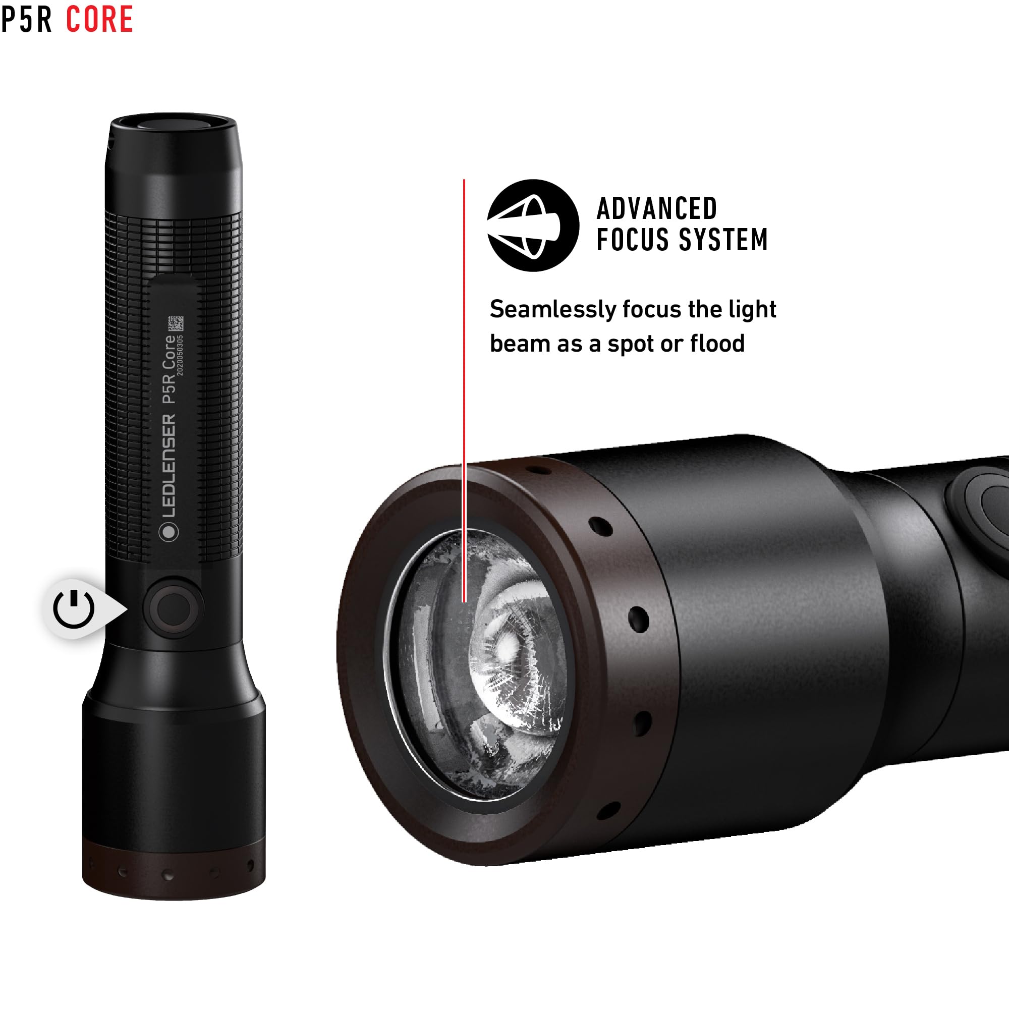 Ledlenser, P5R Core Rechargeable Flashlight, High Power LED, 500 Lumens, Waterproof Light for Home, Outdoor, Camping, and Emerge