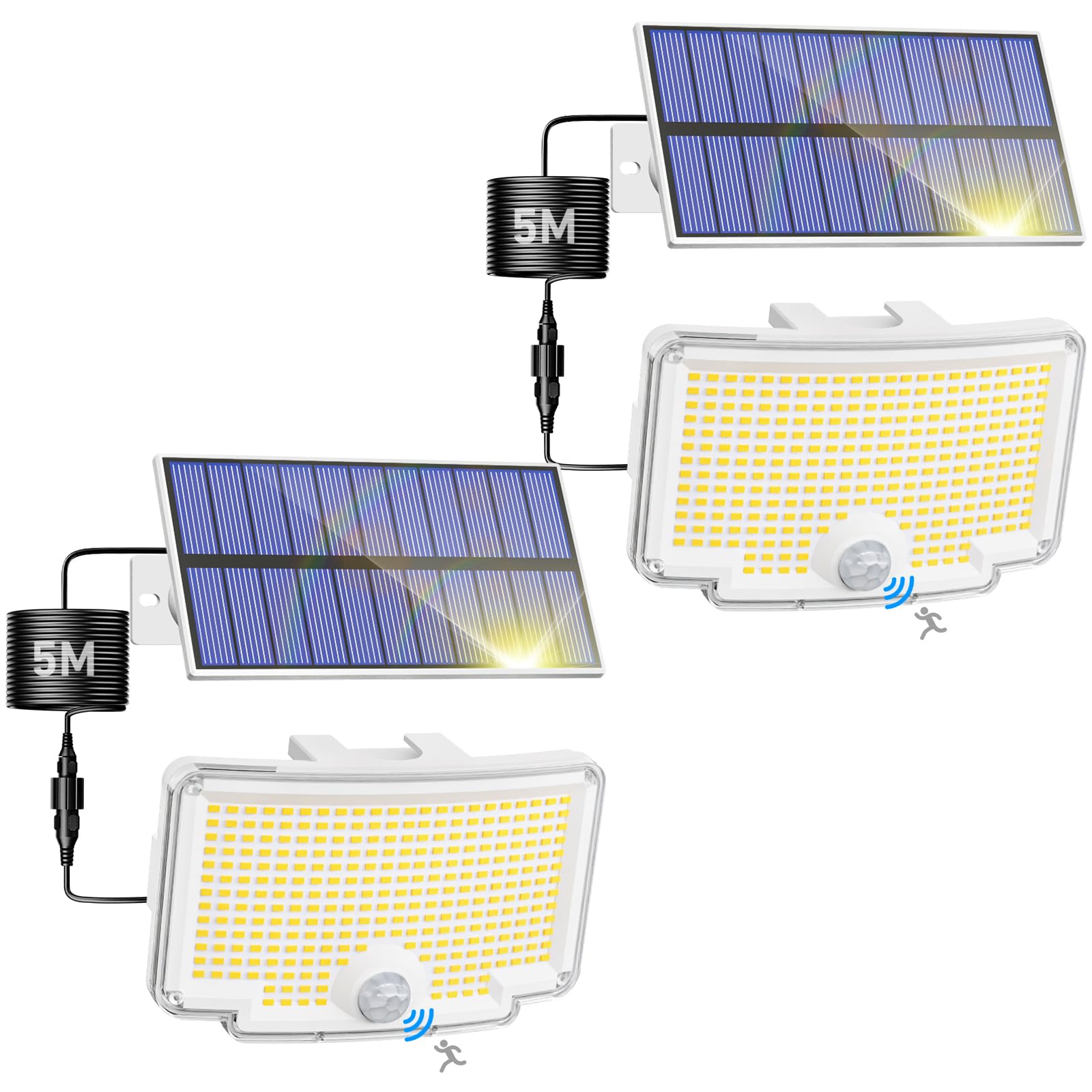 Peasur 2 Pack Solar Motion Lights Outdoor  318 LED Solar Security Light with 3 Modes  IP65 Waterproof Powered Flood Lights for Outside Patio Garage Yard  (Cool Light White Frame)