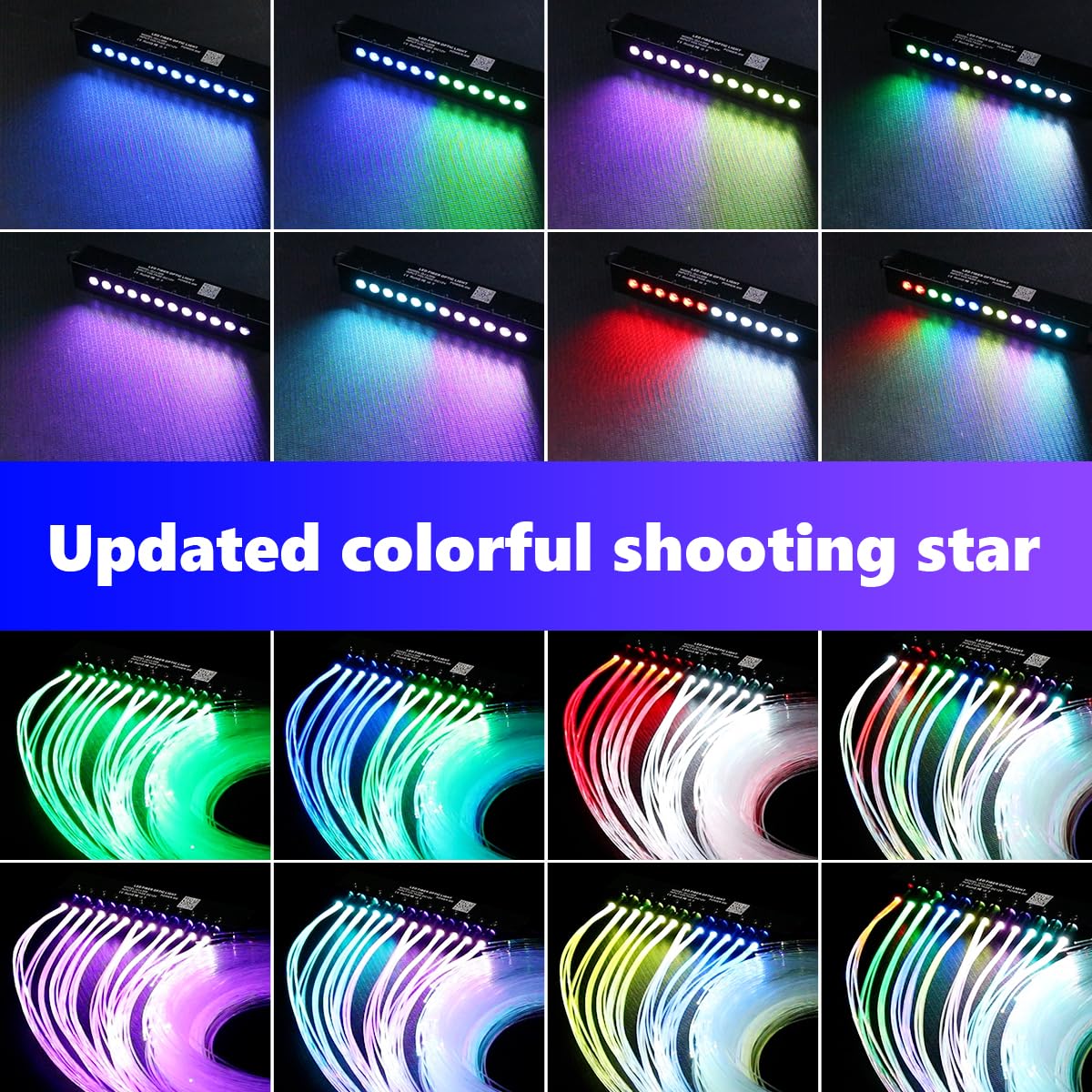 Amki Dual Color 20W Twinkle Starlight Headliner Kit Mixed 670Pcs*9.8Ft Cables+ Rgb Meteor Shooting Star Fiber Optic Light Sound Activated App/Remote Control For Car Roof Home Ceiling