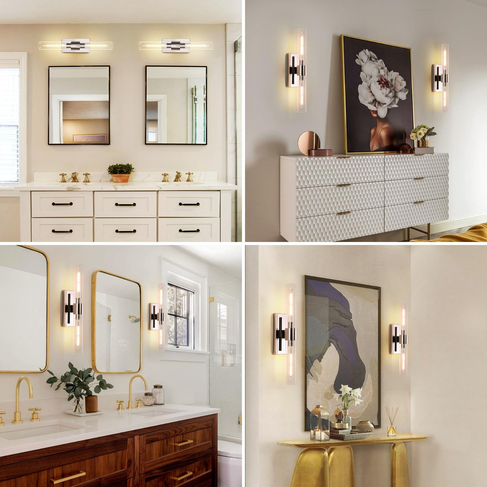 Bathroom Vanity Light Fixtures, Glass Tube Wall Sconces, Brushed Brass Base, Bathroom Wall Lights, Bedroom Bedside Wall Light, W