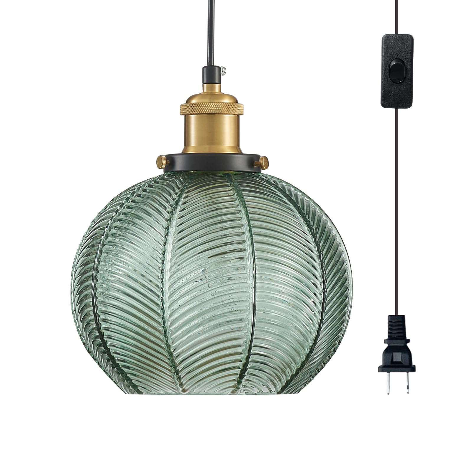 ZRPSSGE Modern Plug in Hanging Light  7.8 Inch Glass Pendant Light with 14.76 FT Adjustable Plug in Cord  Vintage Green Hanging Lamp for Dining Room Bedroom Kitchen Island Bathroom E26
