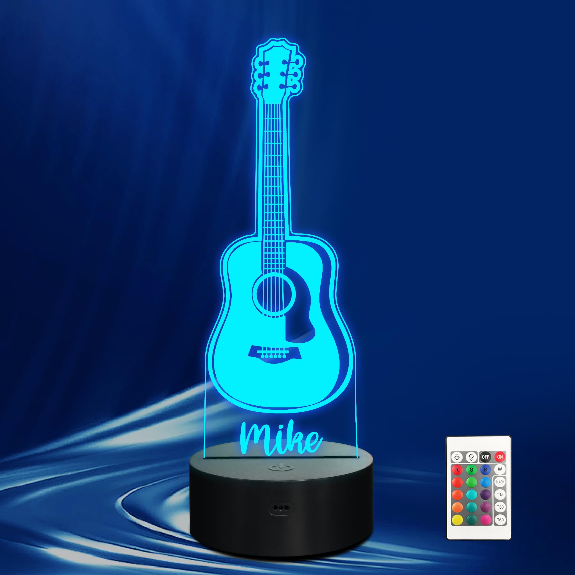 CoolGift Mart Personalized Guitar Night Light (Acoustic/Electric), Customized 3D LED Optical Illusion Lamp with Remote Control a