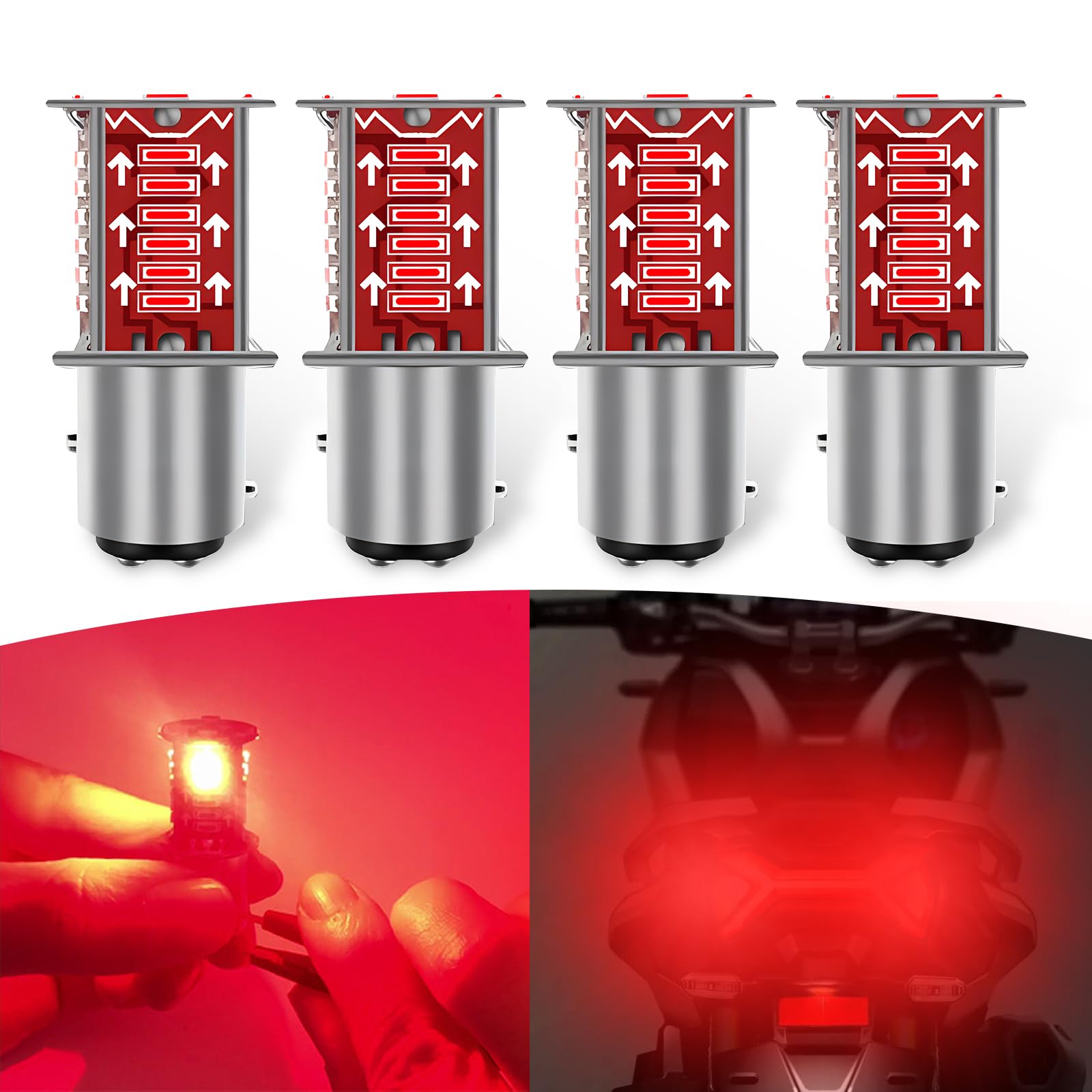 UGSHY 1157 LED Brake Light Bulb, Double Contact BAY15D, 4 PCS, Red, Model UGLED2201RE-4PCS
