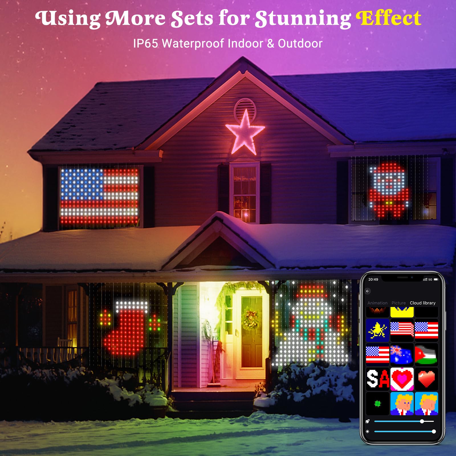 CoziTech Smart Curtain Lights 400 LED, Multicolor, 6.6x6.6 FT, APP + Remote Control, Model CT-RB0707-ZN, Ideal for Bedroom &