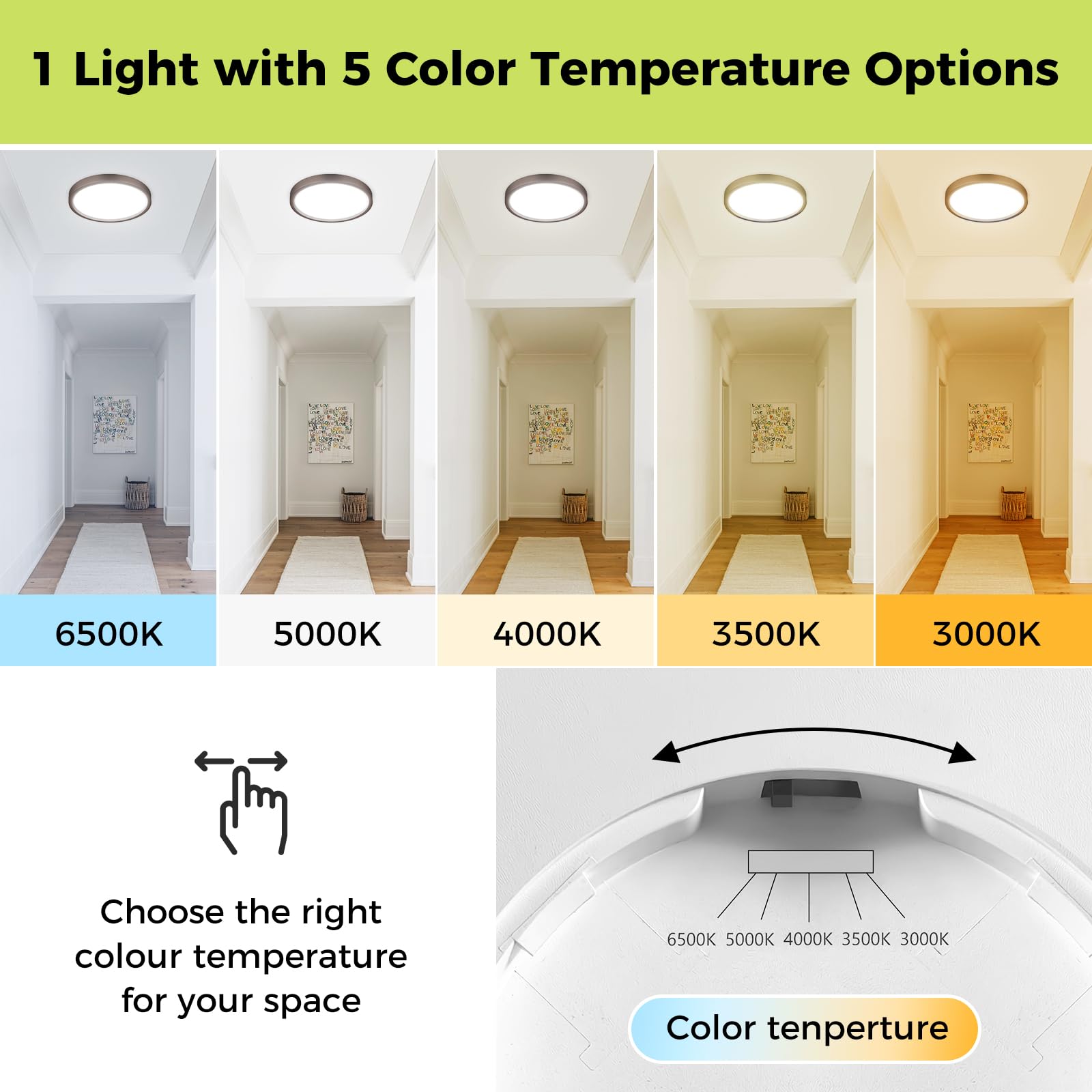Hepside Led Flush Mount Ceiling Light Fixture Oil Rubbed Bronze, 7Inch 15W, Dimmable&3000K-6500K Adjustable Low Profile Ceiling