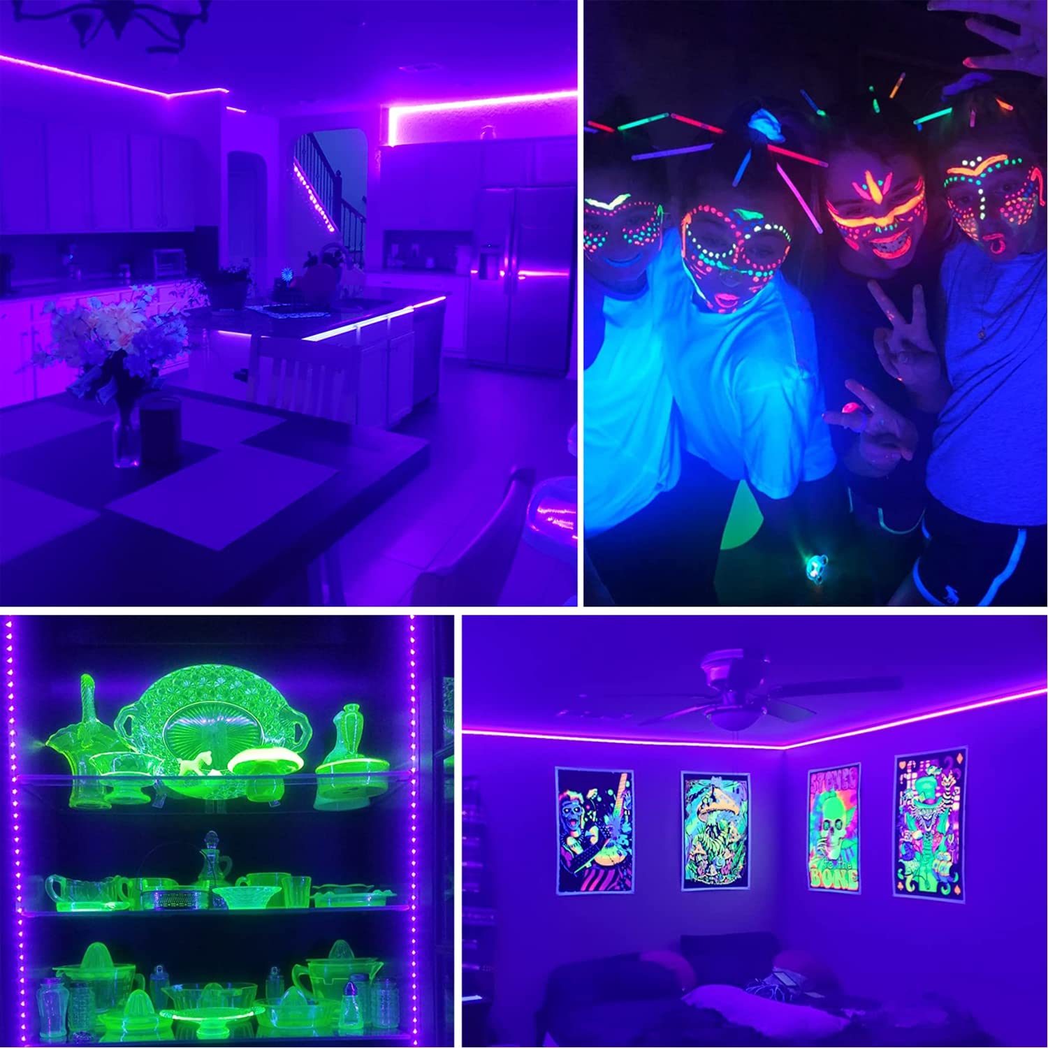 KAPATA UV Black Light LED Strip, 5M (16.4ft), Flexible Vinyl Fixtures for Parties & Events, Glow in The Dark, 12V