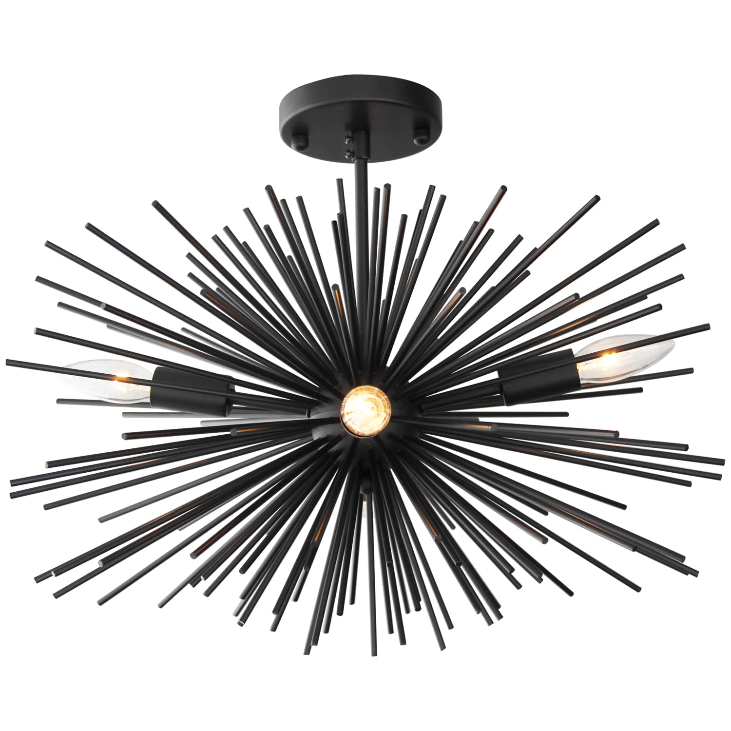 Ziralio Black Sputnik Chandelier Modern Dining Room Chandelier Light Fixture Flush Mount Ceiling Light For Bedroom Kitchen Island Entryway Foyer, 19In 10Lb Solid Metal