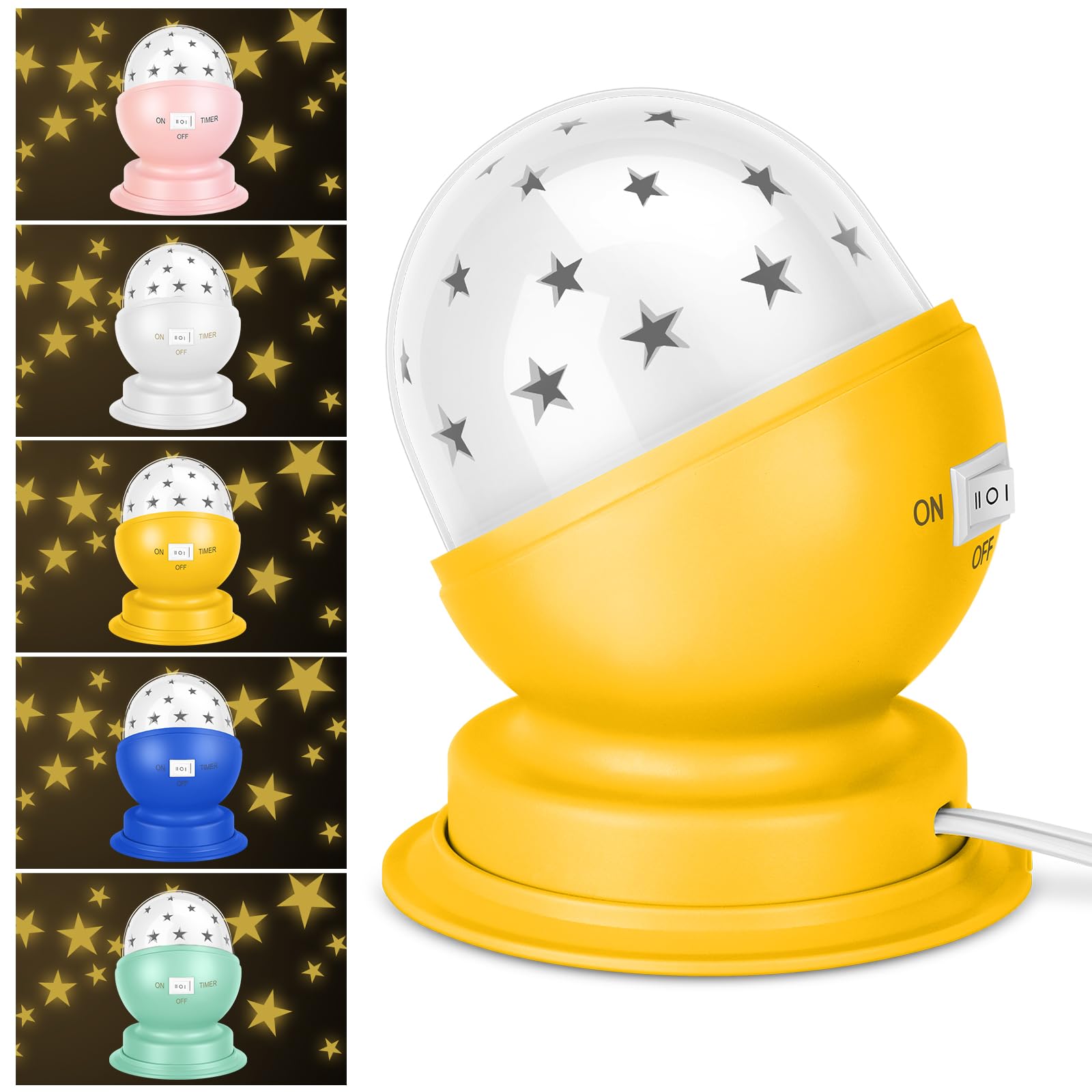 Star Night Light for Kids, 360 Rotating Starry Projector for Kids Bedroom with Timer, Gift Choice, 3000K,Yellow,1 Pack
