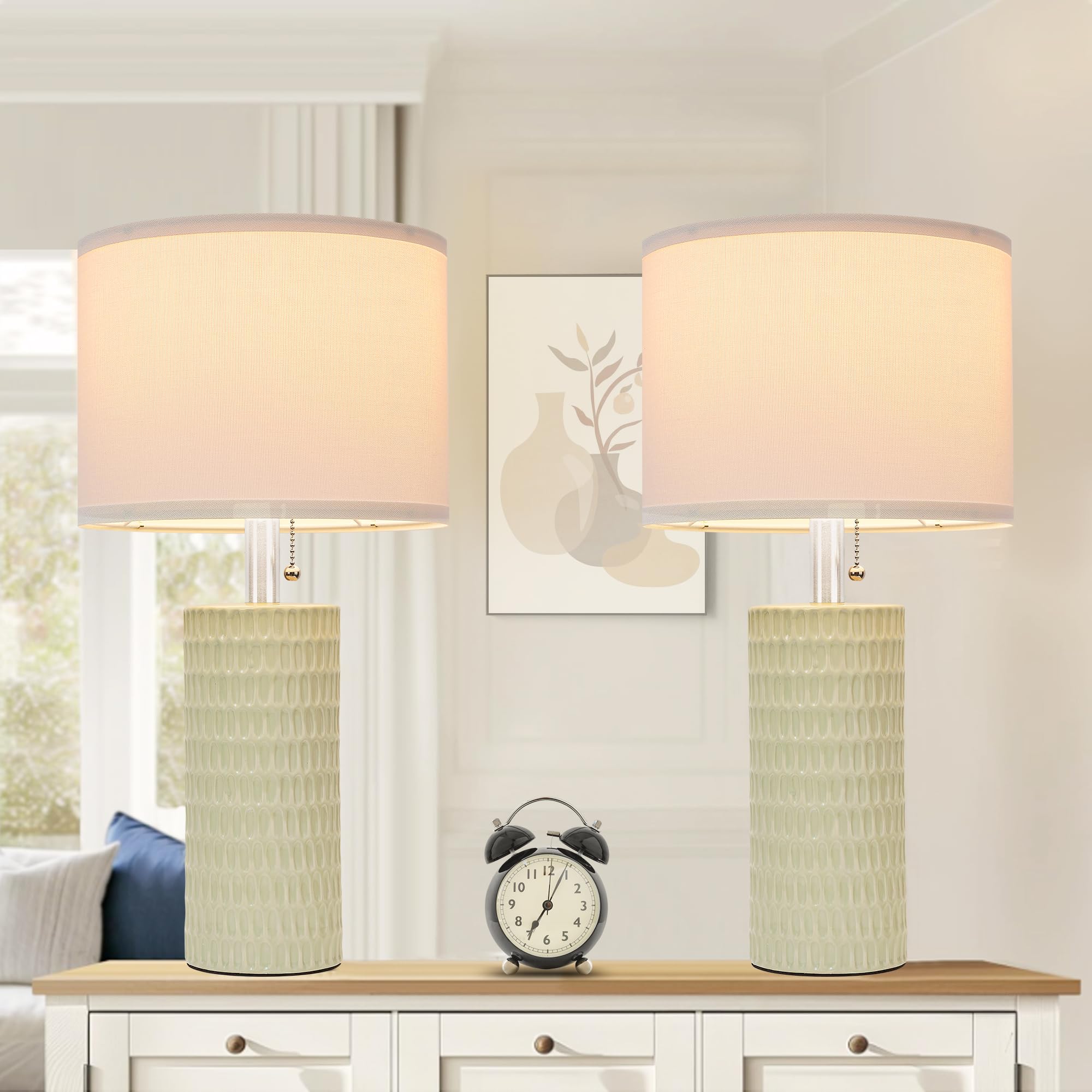Reaketon Table Lamps for Living Room Set of 2  Ceramic Table Lamps for Bedroom  20 Modern Lamps for Night Stands  Light Green