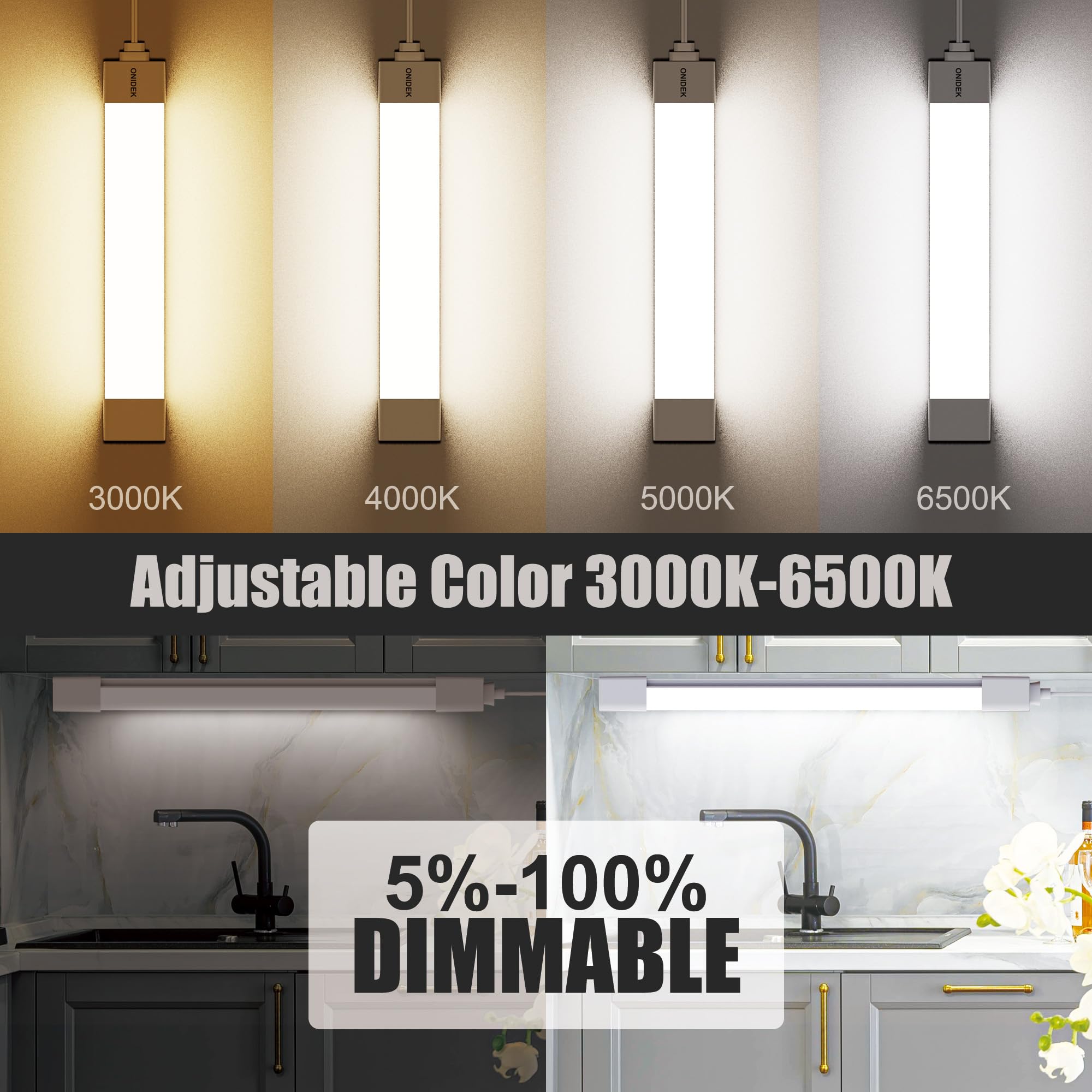 ONIDEK Under Cabinet Lights, 15W 1500LM, Dimmable 3000K-6500K, Wireless Control, 16 inch, White, Model LQ-SF