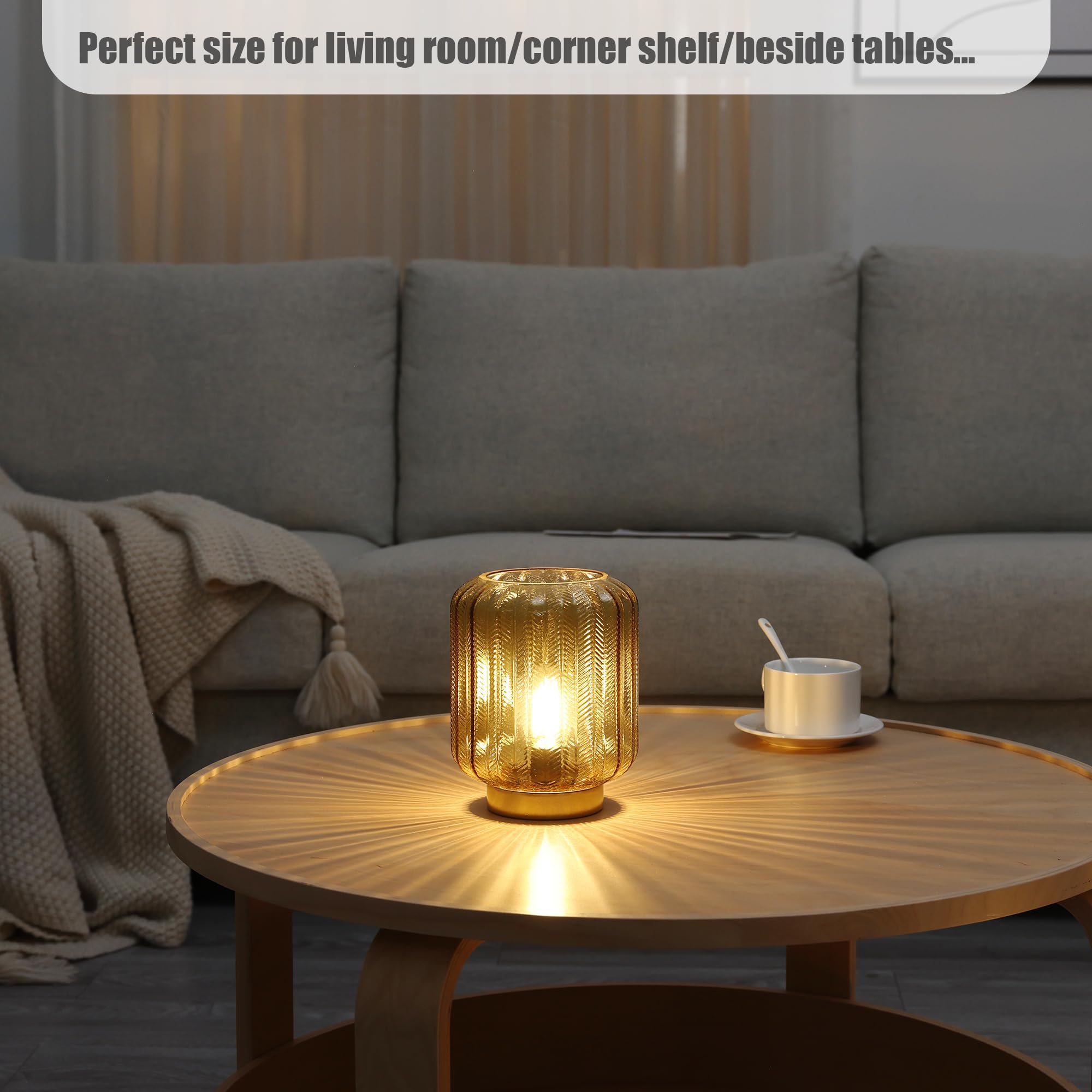 Wesjo Battery Operated Lamp, Modern Table Lamp Cordless Bedside Lamps, Glass Battery Powered Lamp With Led Bulb Decorative Battery Operated Lamps For Living Room Bedroom Desk Home (Gold)