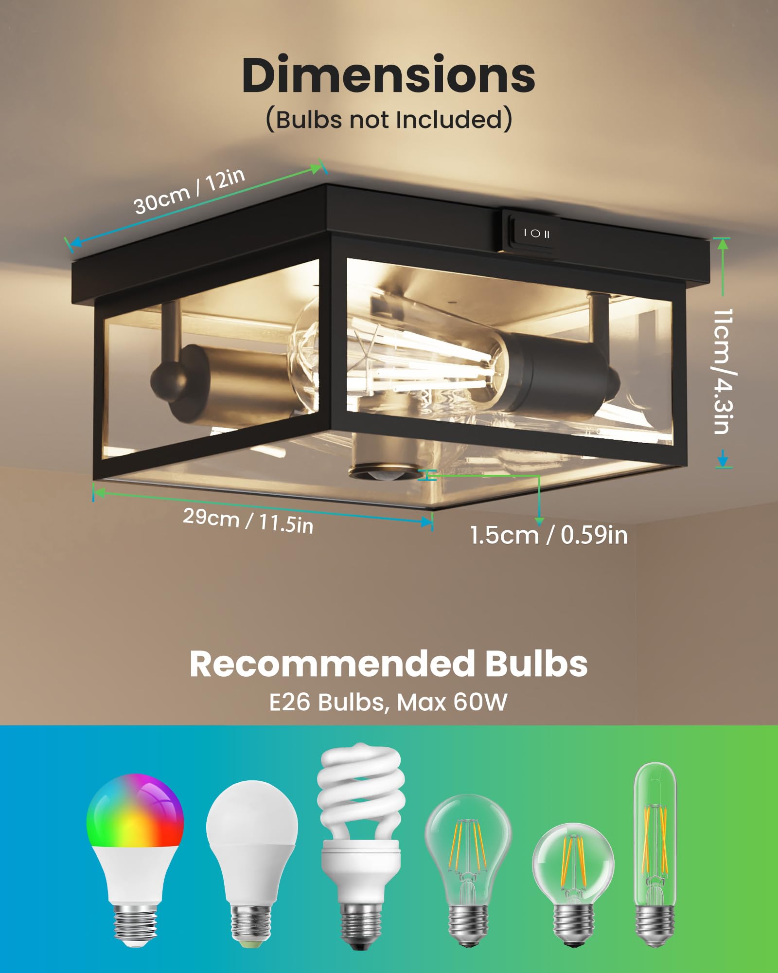 Outdoor Ceiling Light With Motion Sensor, Flush Mount Porch Ceiling Lights, Exterior Motion Activated Lights Fixture With Clear