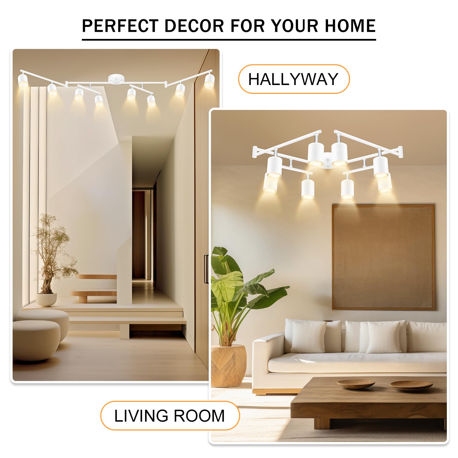 Boostarea Led 8 Light Track Lighting Kit, White 8 Way Ceiling Spot Lighting, Flexibly Rotatable Light Head For Kitchen, Living R