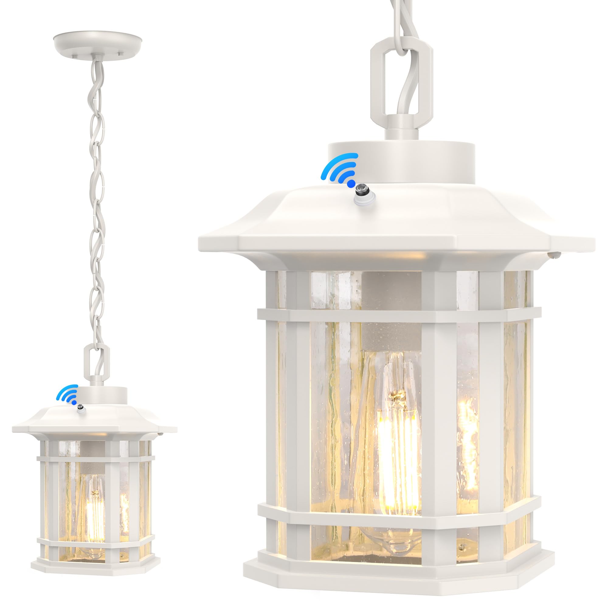 WIHTU Dusk to Dawn Outdoor Pendant Lights for Porch,Anti-Rust Aluminum Exterior Hanging Light Fixture, Farmhouse Chandelier Ceil