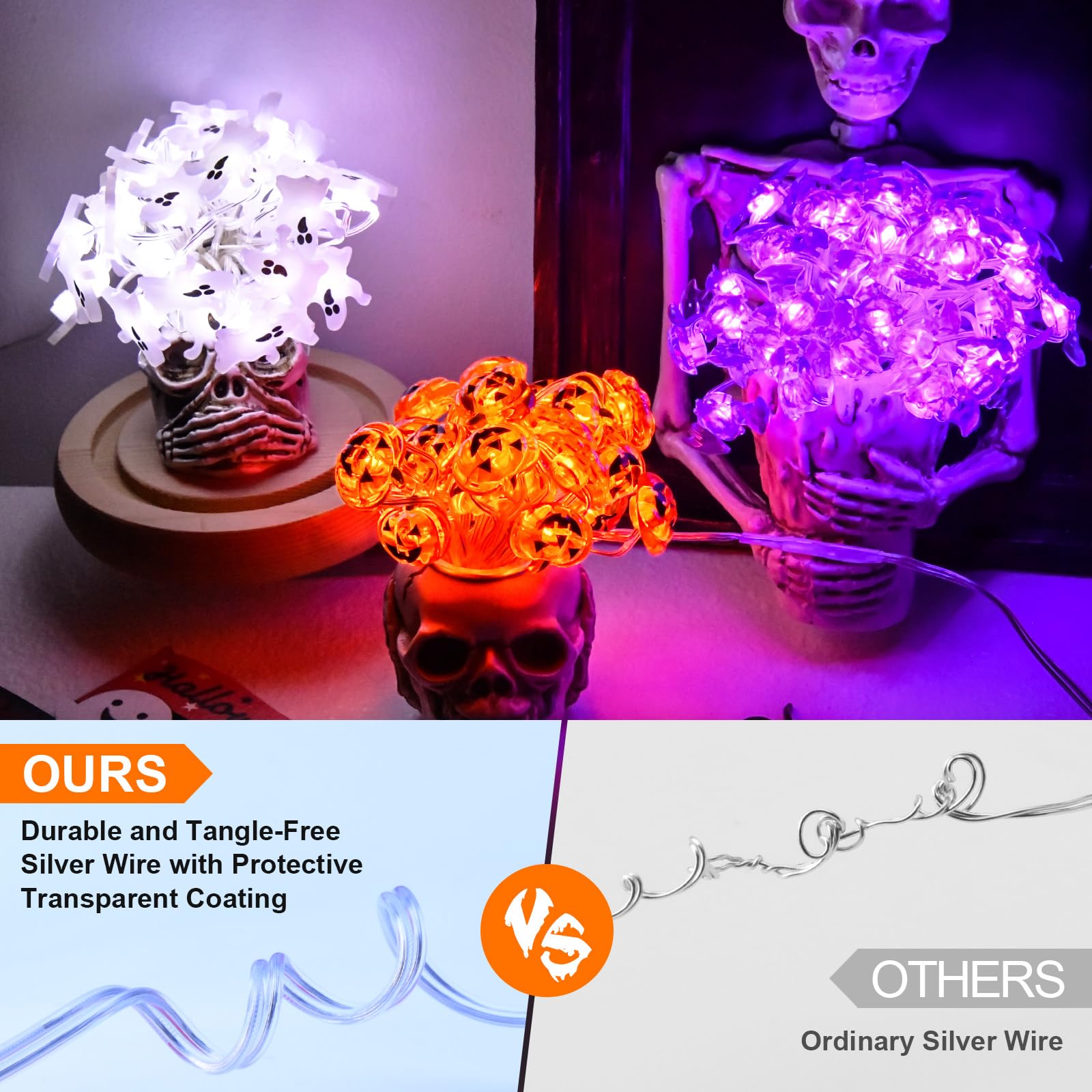 Cshare Halloween String Lights, Pumpkin Ghost Bats Mini Halloween Lights Indoor Battery Operated 9.8Ft 30Led Halloween Decoratio