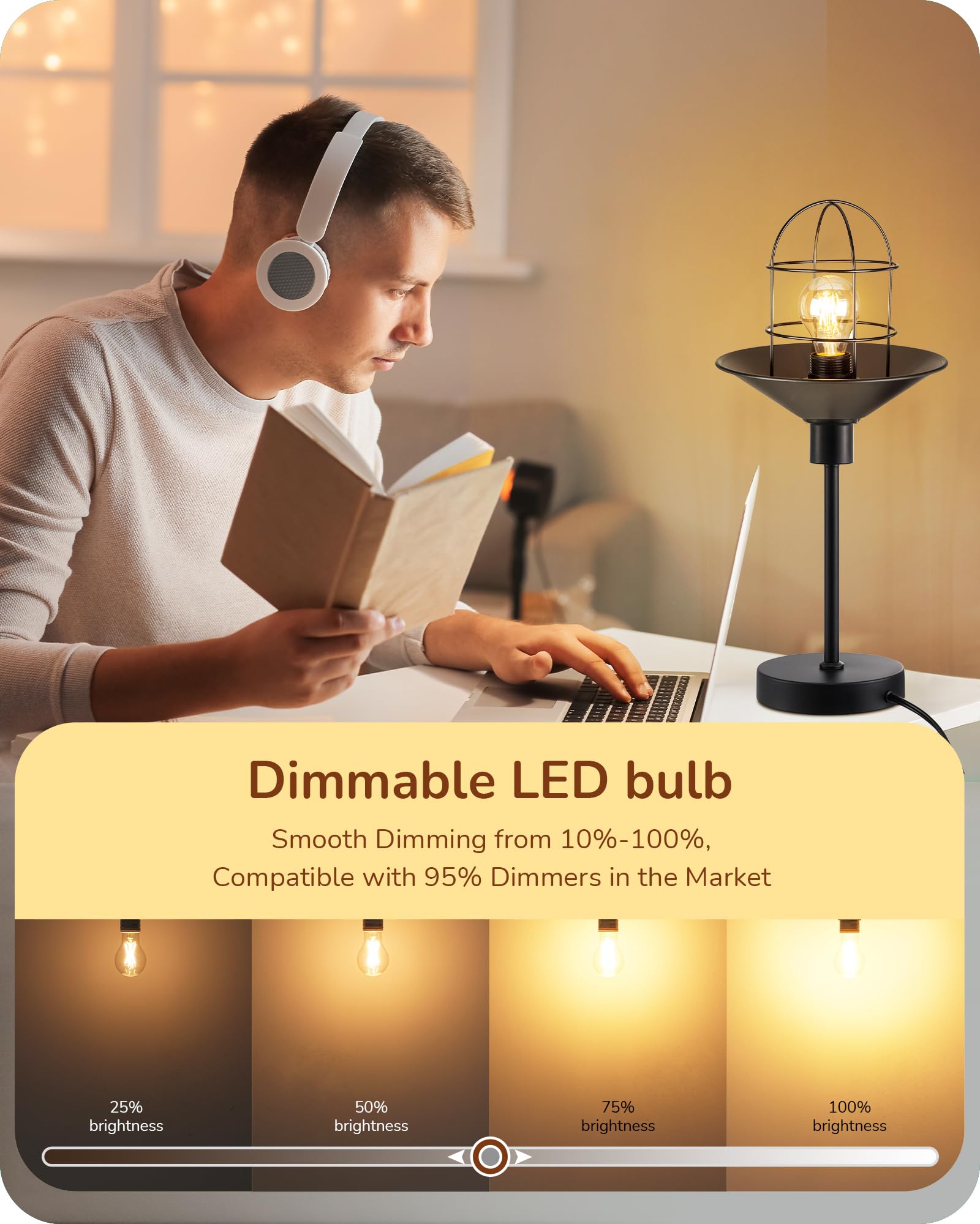 EDISHINE Vintage LED Edison Bulbs, 6 Pack, Dimmable A19, 800LM, 2700K Warm White, E26 Base, Decorative Antique Glass Filament