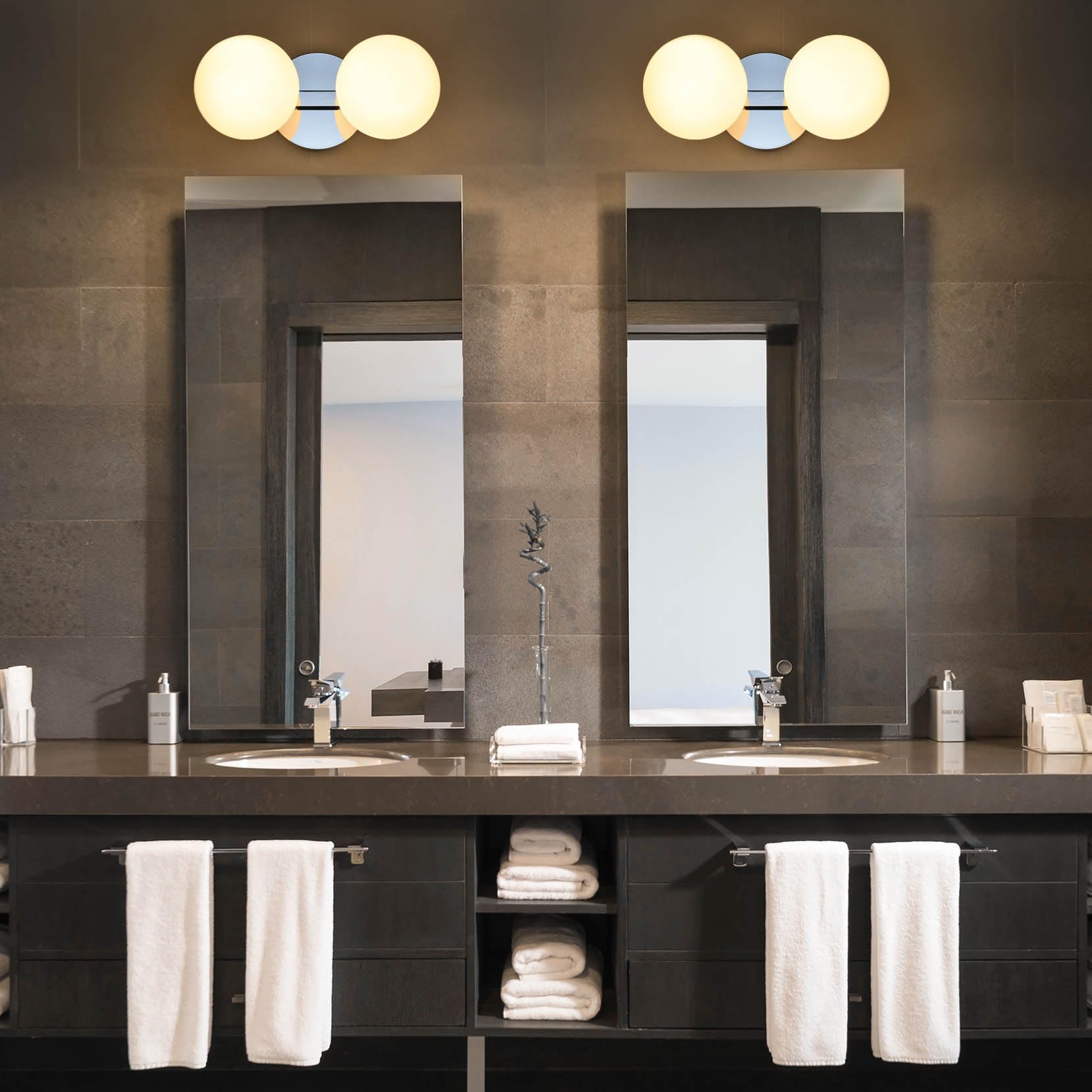 Hanaloa 2-Light Bathroom Vanity Light Fixture, Modern Chrome Globe Sconce, Alloy Steel, Model VA0020-2-CHR