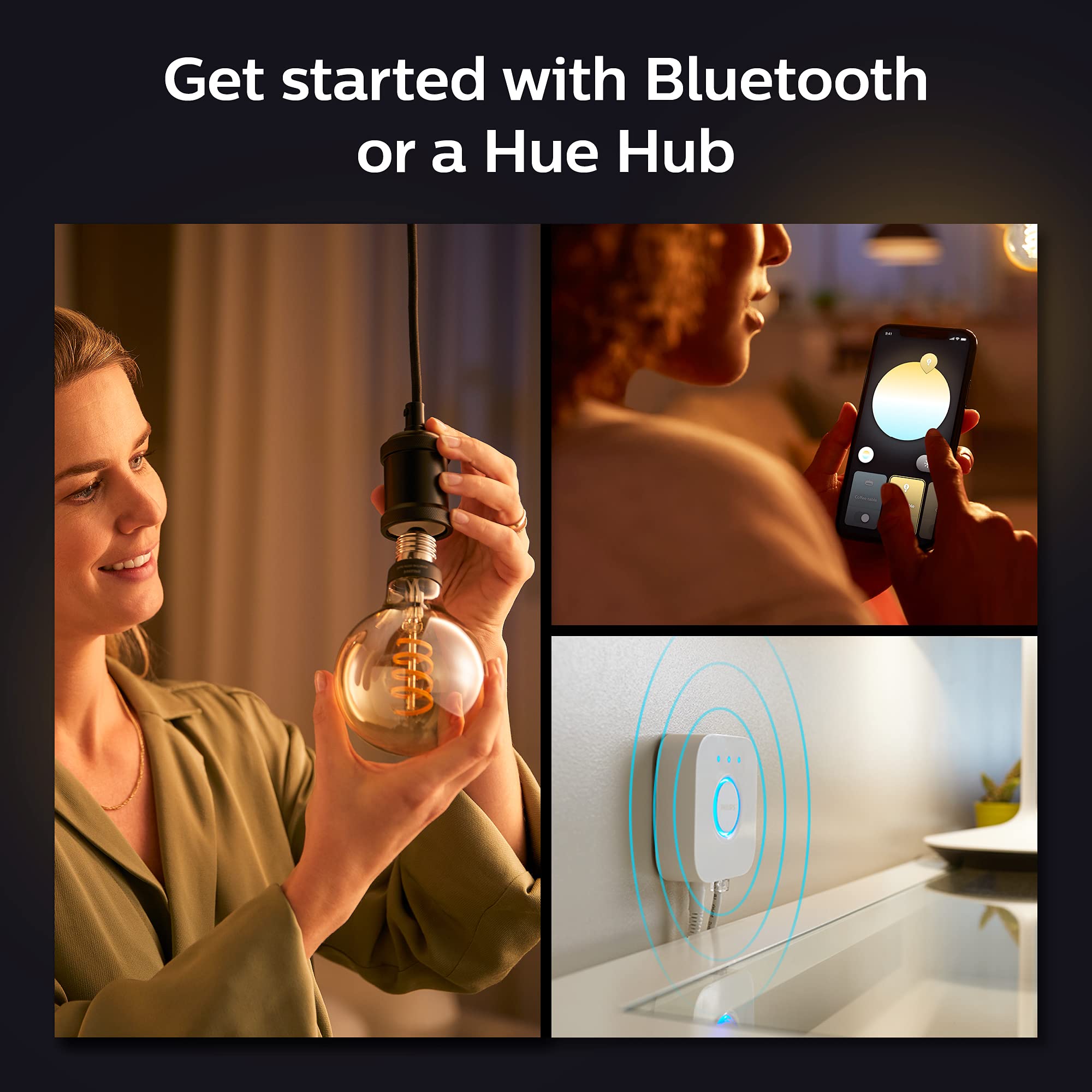 Philips Hue White Ambiance Smart Filament G25 LED Bulb, 4-Pack, Dimmable, Warm to Cool White, Bluetooth & Voice Activated, Model R4563593