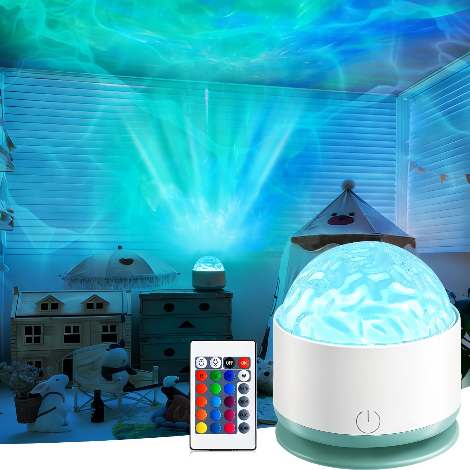 Ocean Wave Projector Light, Rechargeable 16 Color Ocean Lamp Ambient Lighting Night Light Projector Mood Lighting with Dimmable 