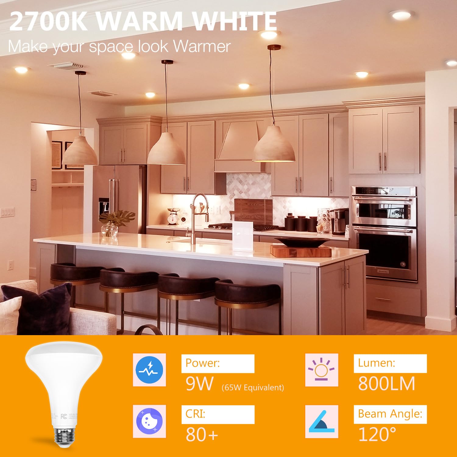 Daybetter 12Pack Br30 Led Recessed Light Bulb Equivalent 65W, Dimmable Indoor Flood 9W Light Bulbs 2700K Warm White 800Lumens, Cri80,E26 Base Led Can Light Bulb