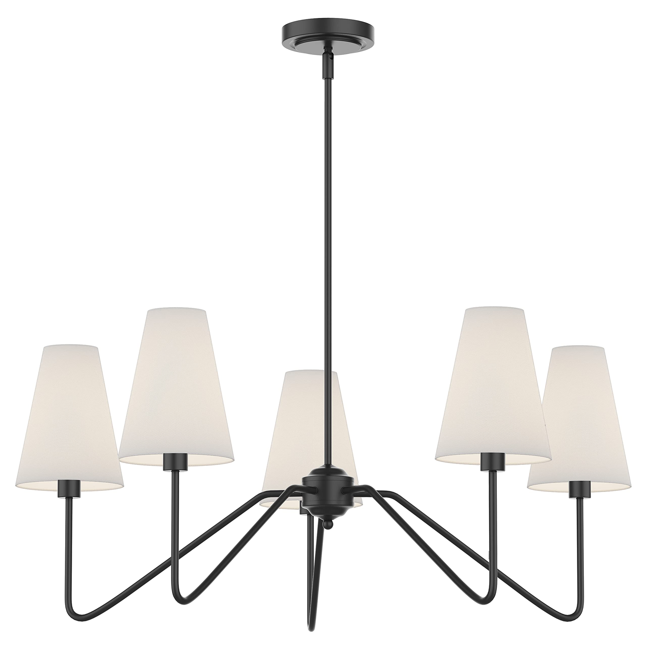 Electro Bp 30&quot; 5-Arm Classic Chandelier, Matt Black With White Shades, Light Fixture For Home