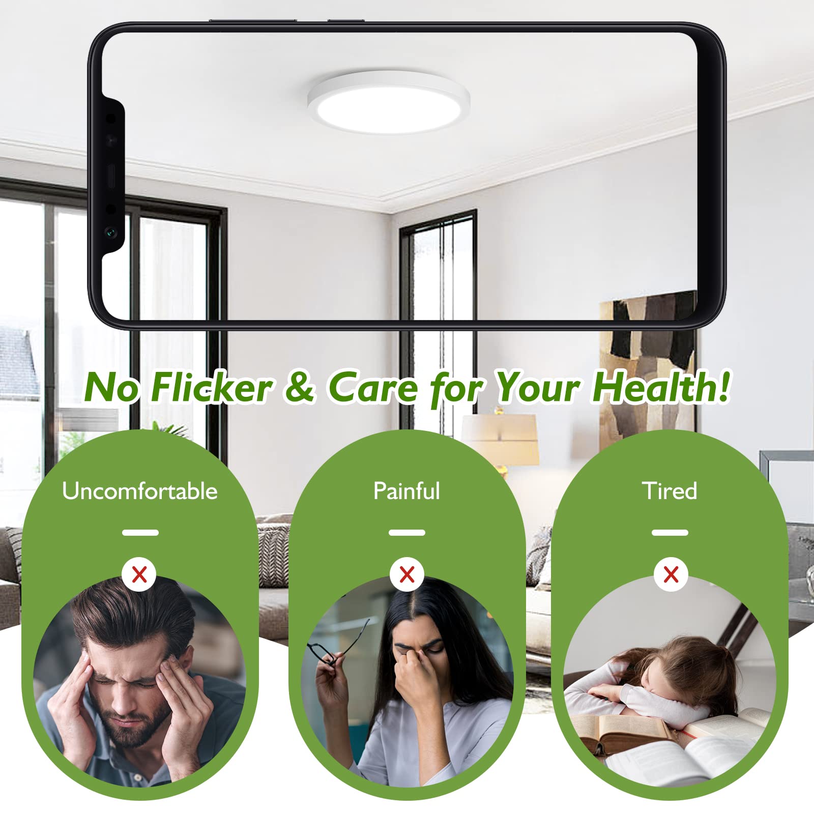 Brightever Flush Mount LED Ceiling Light Fixture, 3CCT Dimmable, 15W 1200Lm, 7 Inch Slim Design, Set of 2 for Kitchen & Living