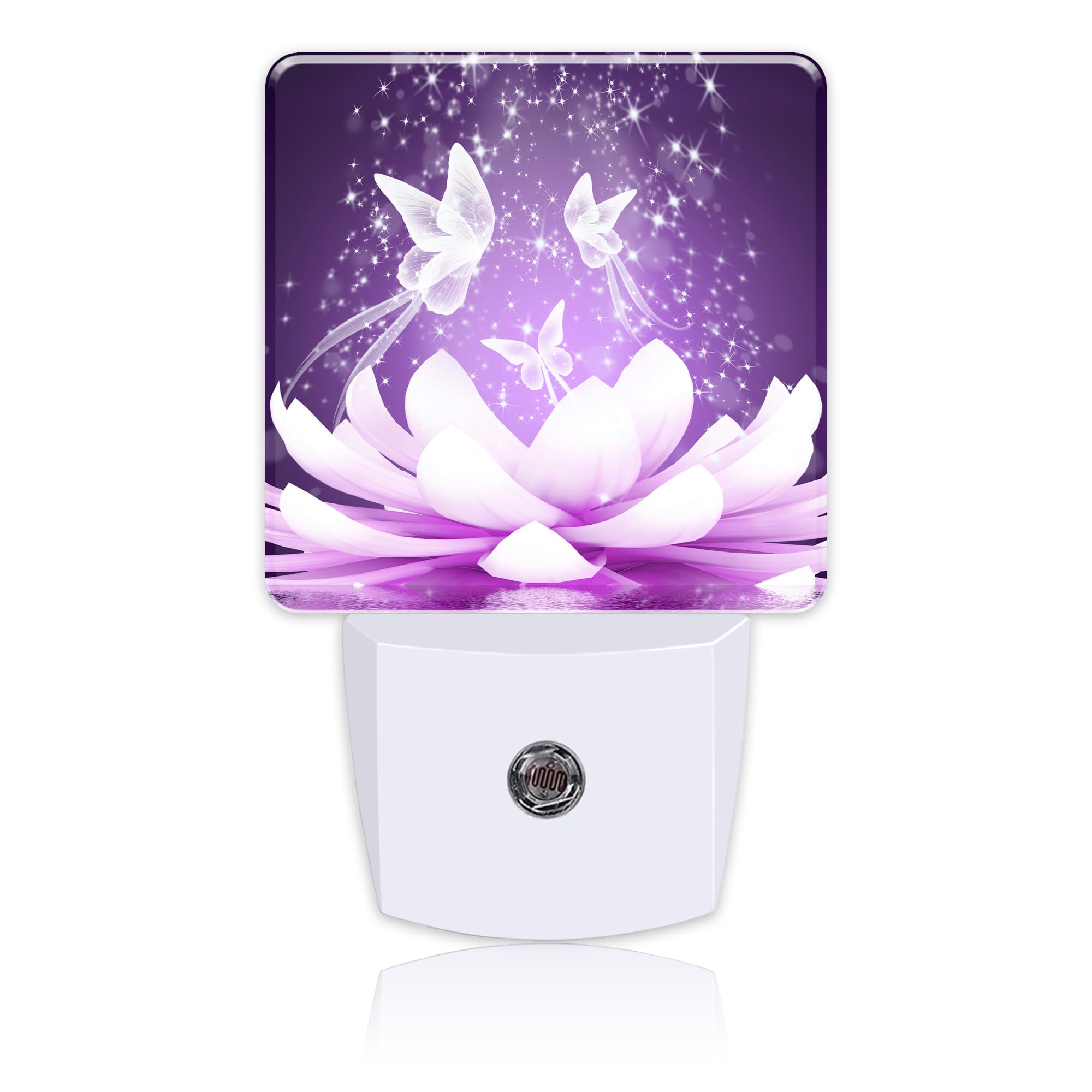 Uiaoiais Beautiful Lotus Flower and Butterfly Night Light Plug into Wall with Dusk to Dawn Sensor Cute Nightlight for Kid Girls 
