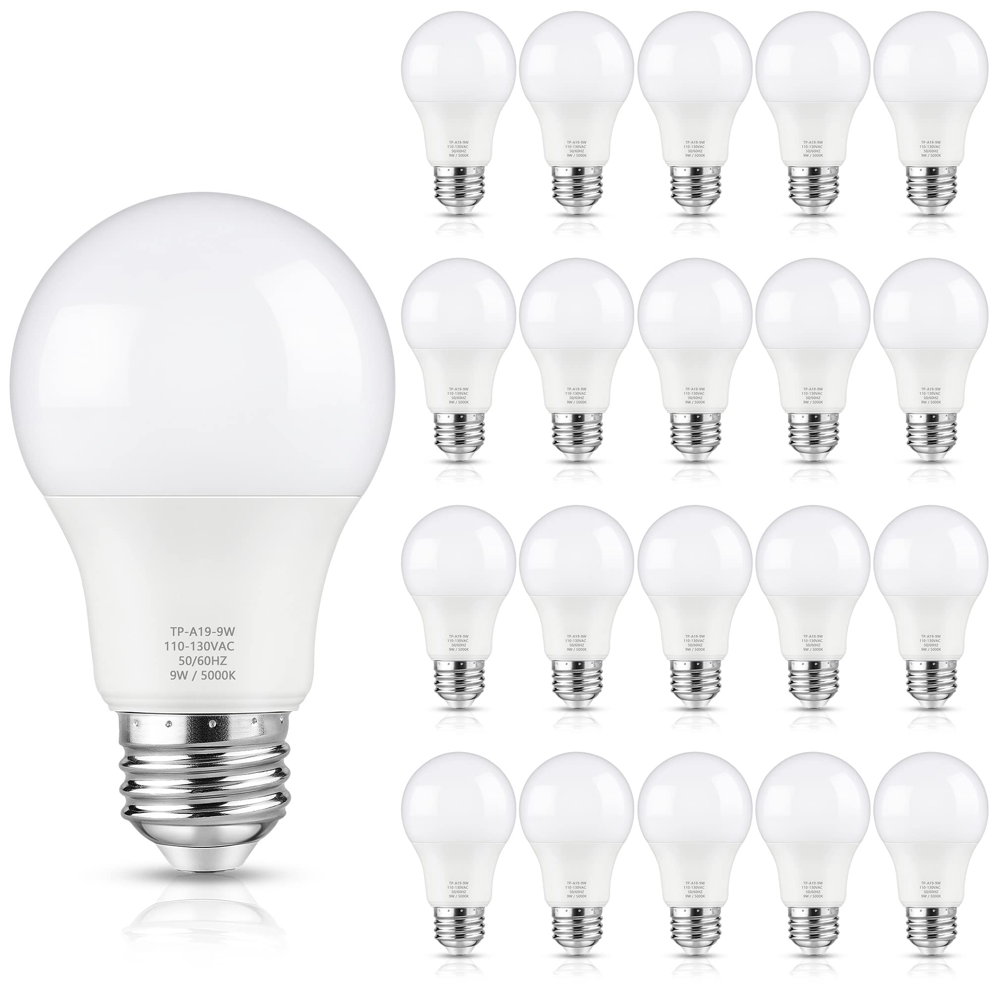 Maylaywood A19 Led Light Bulbs, 60W Equivalent, 5000K Daylight White, 20-Pack, E