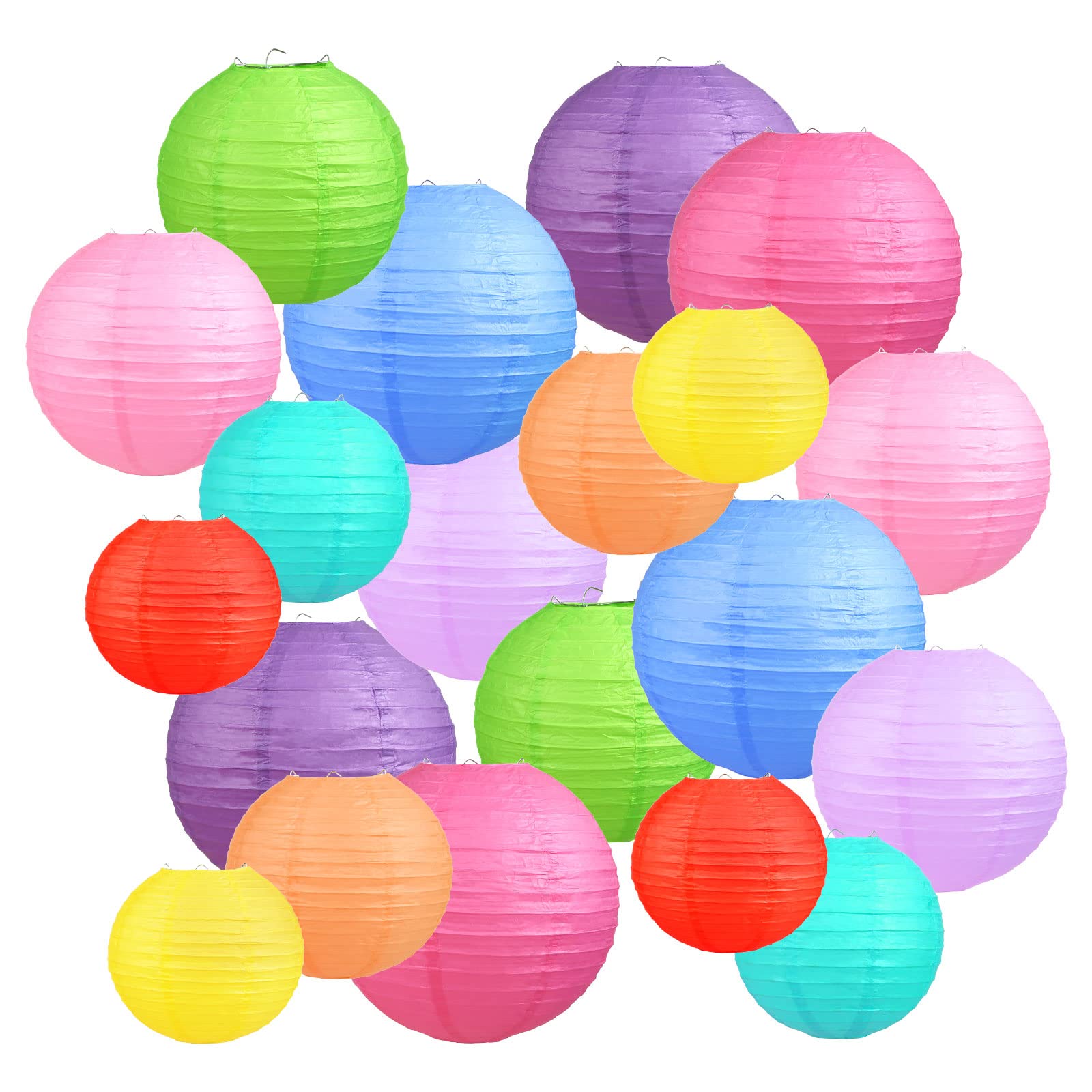 Lihao 20Pcs Colorful Paper Lanterns For Parties, Weddings, Birthdays, Halloween - 6'' To 12''