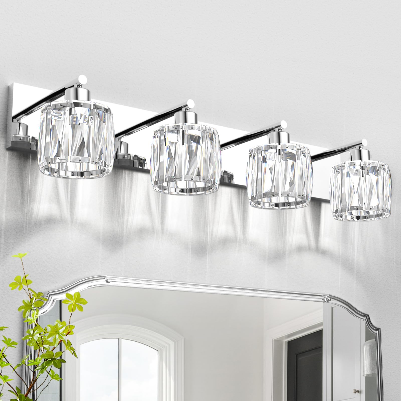 VOLISUN Crystal Vanity Lights - 4 Light Modern Stainless Steel Bathroom Light Over Mirror  Chrome Finish - UL Certificated (Exclude Bulb)
