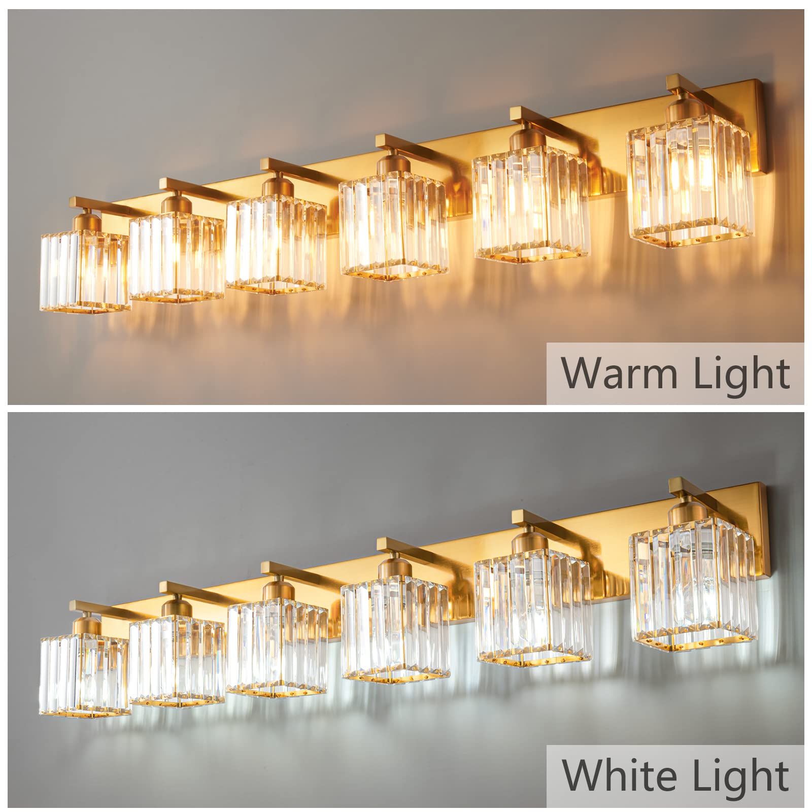 FDPBY 6-Light Wall Light Gold Brushed Brass Finish Crystal for Bathroom Vanity JW-002