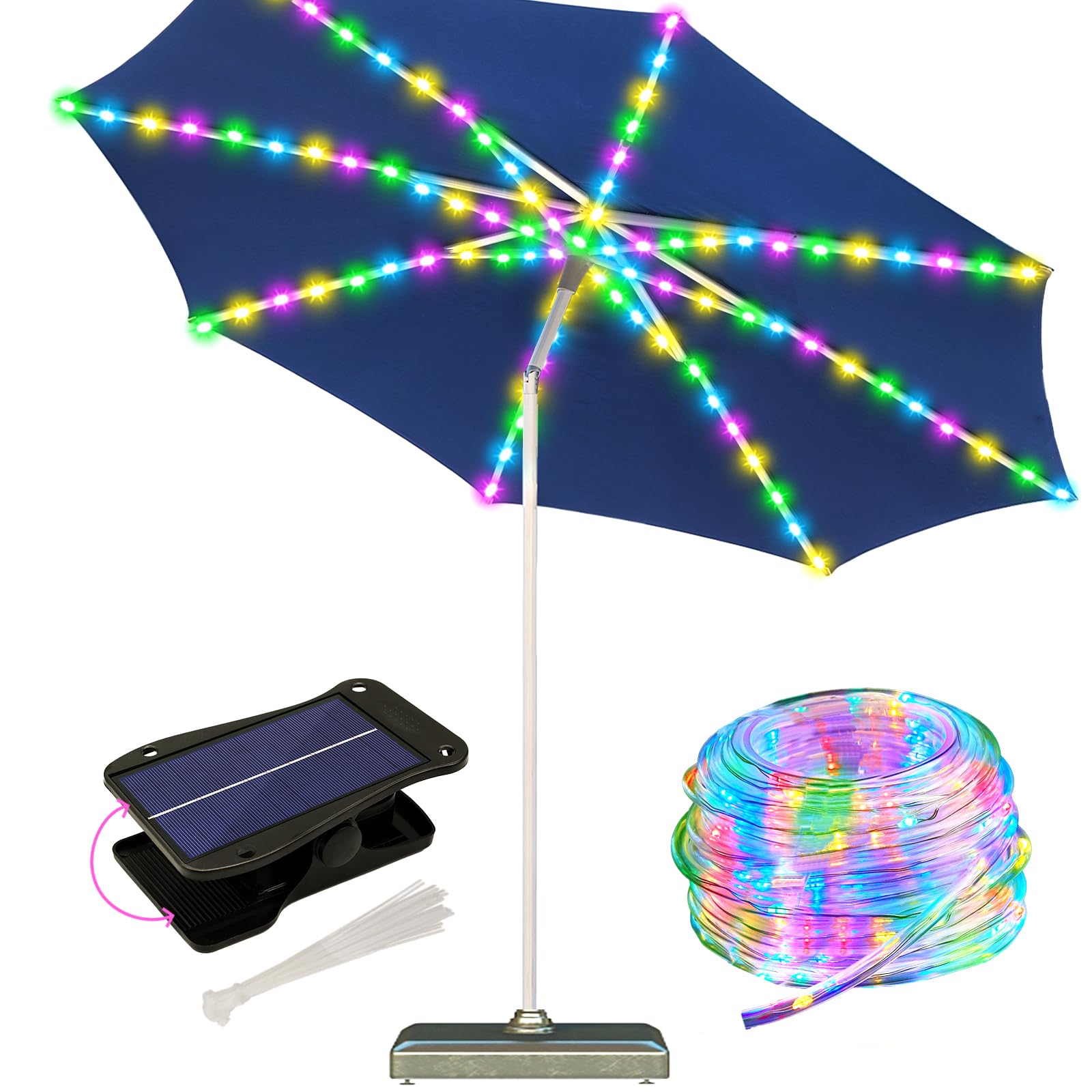 ZNYCYE Patio Umbrella Solar Lights with 8 Modes - Upgraded Larger Solar Panel Clip 5V 152 LEDs 8 Strands Umbrella Lights Outdoor