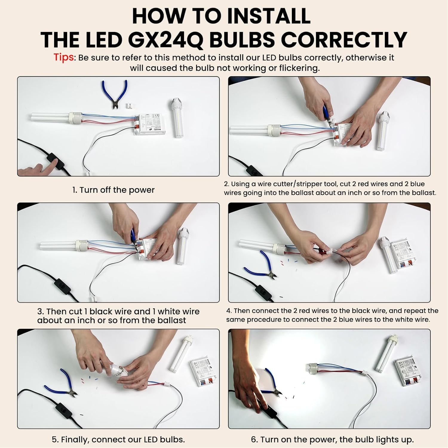 Lustaled Gx24 LED Light Bulbs, 12W Daylight 6000K, 4-Pack Recessed Ceiling/Wall Sconce, CFL Replacement