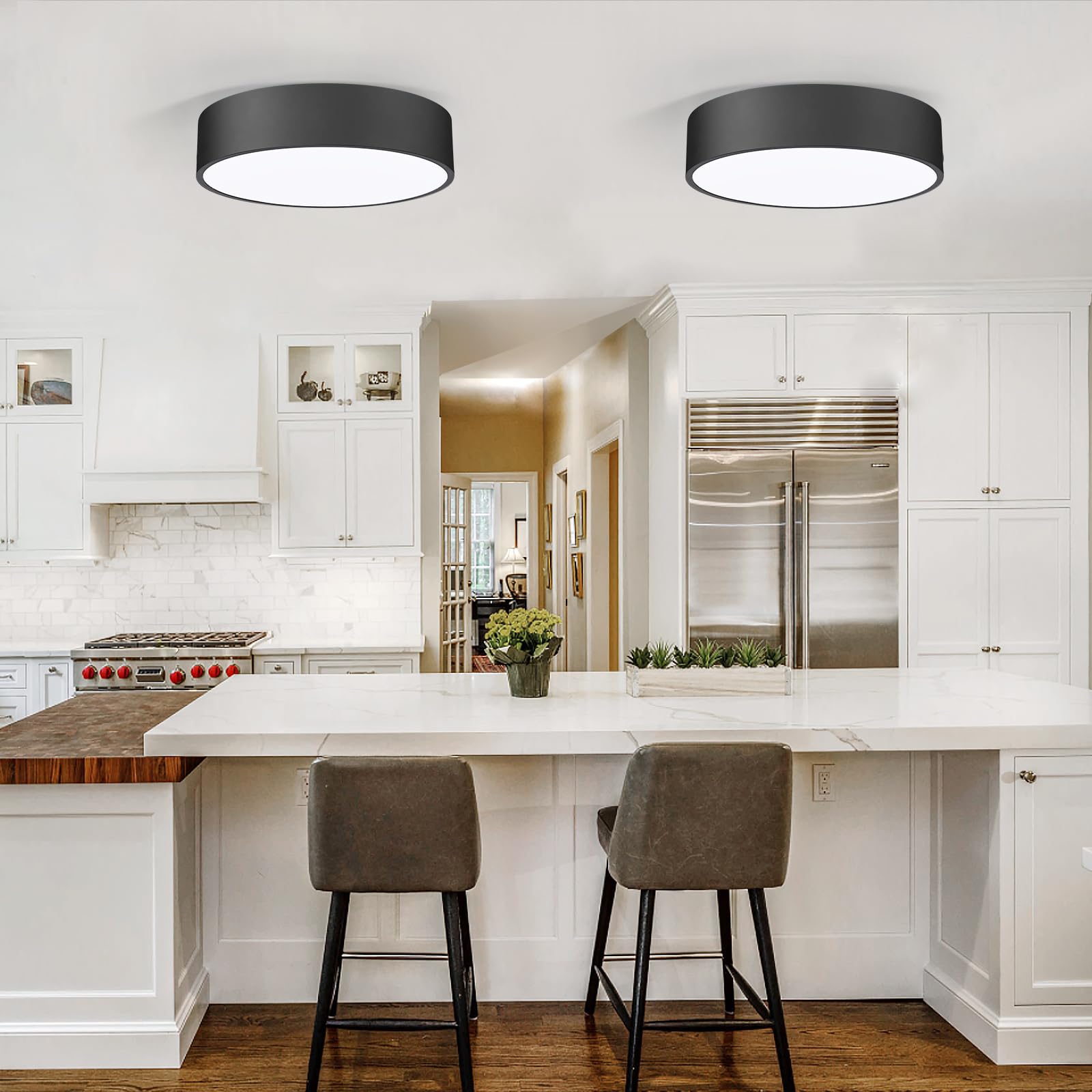 POLITAMP Flush Mount Ceiling Light, 11.8in 2-Light Fixture, Matte Black Metal for Bedroom, Foyer, Kitchen, Hallway