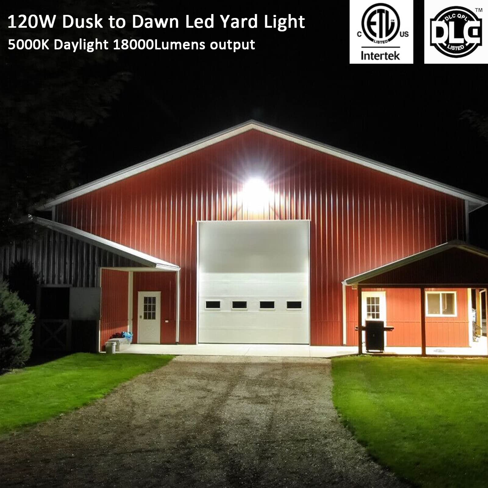 Paktonvo 120W Led Barn Light, 5000K, 18000Lm Dusk To Dawn Outdoor Security Light