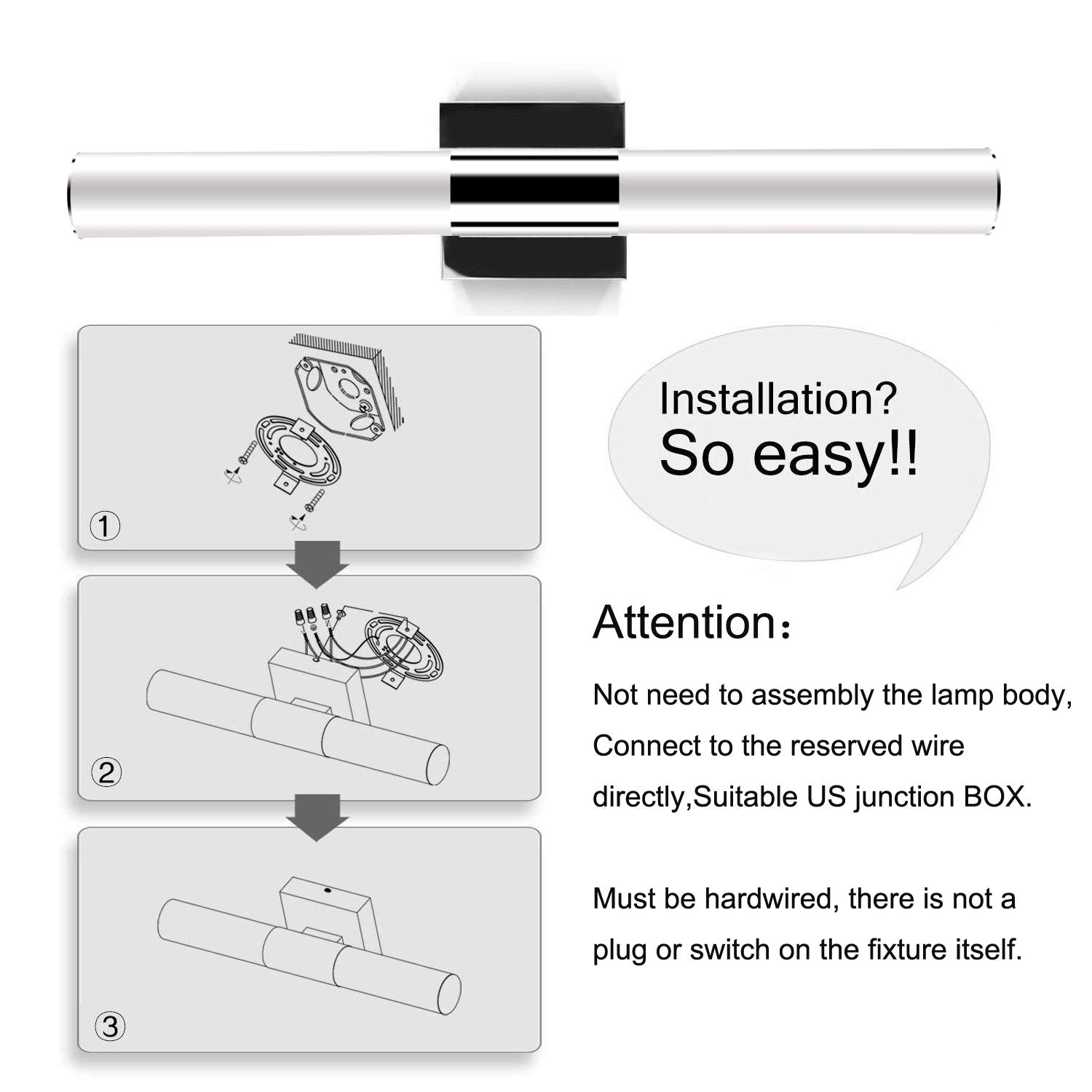 Yhtlaeh 24Inch Led Bathroom Vanity Light Fixtures Polished Chrome Daylight White Light 4500K Modern Bathroom Vanity Mirror Front