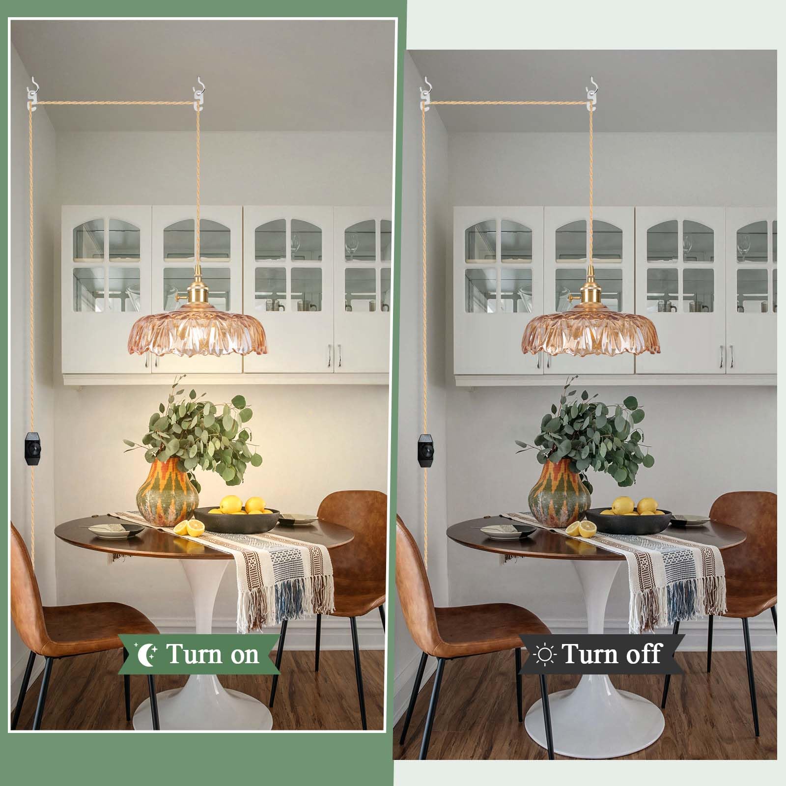 Loiogohot Plug In Pendant Light Fixtures Amber Glass Lampshade Pendant Lighting 9.4In E26 Hanging Light Fixturecorded On/Off Switch For Kitchen Island  Bedroom  Dining Room