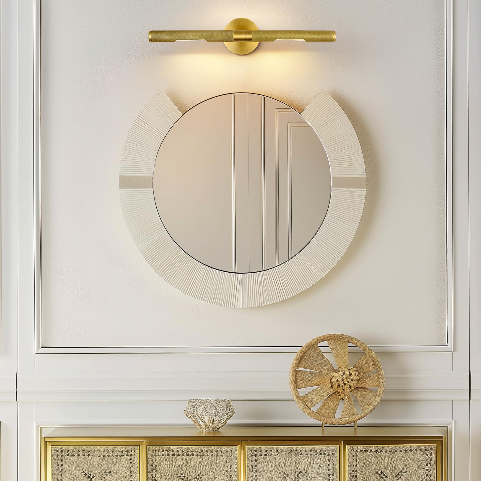 Knurldon Gold Brass Hardwired Picture Light, 24'' Knurled Dimmable Rotatable 360 Picture Lights For Wall, Vanity Light, Gallery