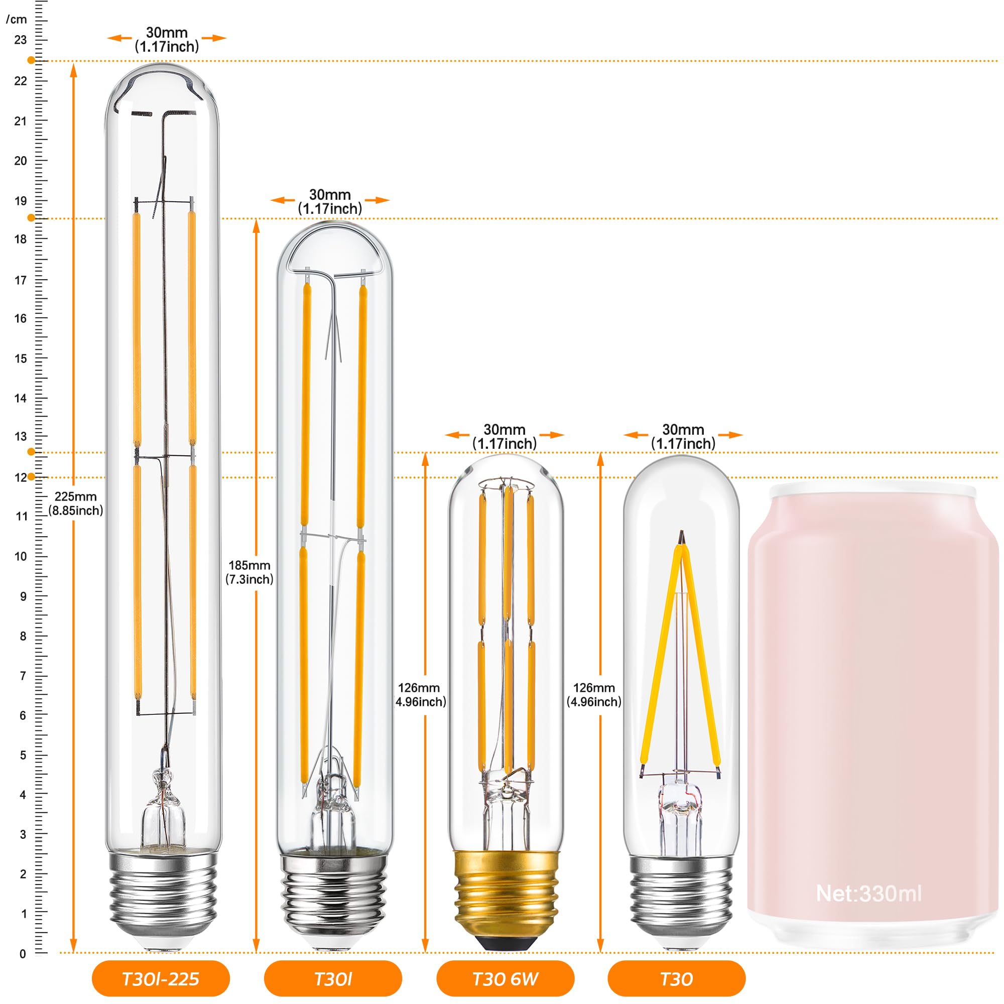 Sphoon Tubular Light Bulb Dimmable T10 Led Bulb E26 6W 60 Watts Edison Bulbs 2700K Solf White,125Mm Long For Wall Sconces, Penda