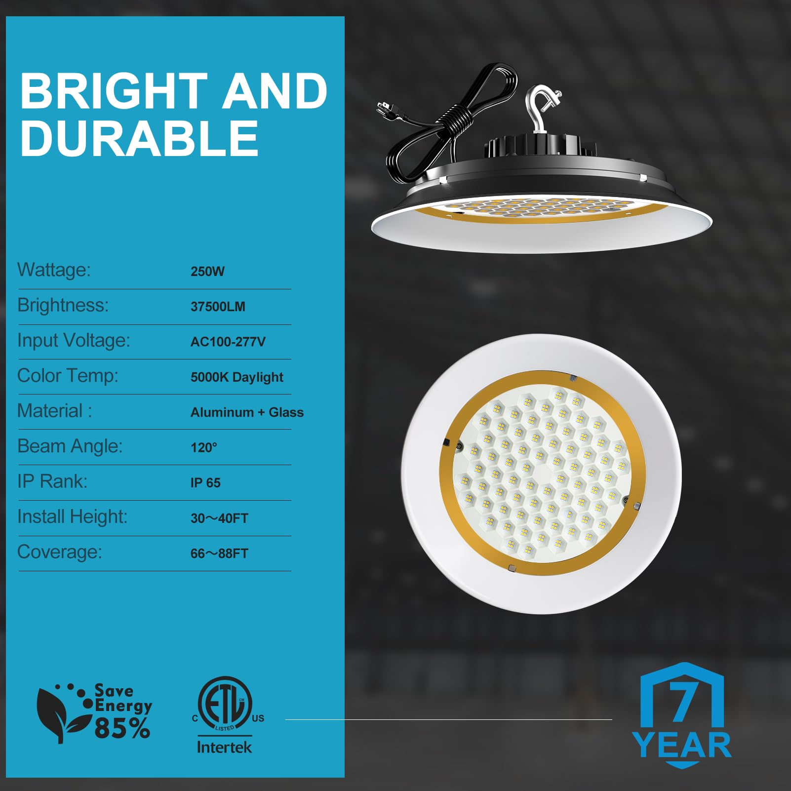 Lightdot 250W Led High Bay Light 5000K 37500Lm High Bay Led Lights With Reflector(Advanced Large-Area 5Mm Pure Aluminum Heat Dis