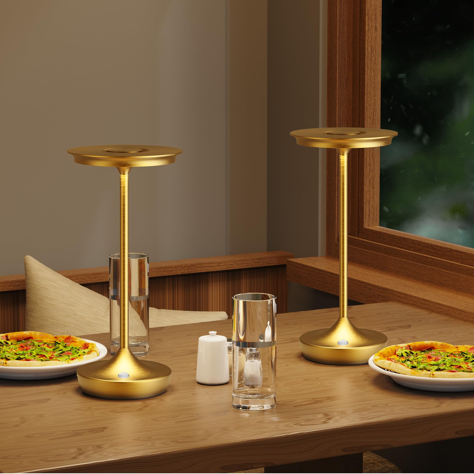 SHANGCAI LED Rechargeable Cordless Table Lamps, 2 Pack Gold, Portable Outdoor Lighting, 3 Color Stepless Dimming, Aluminum