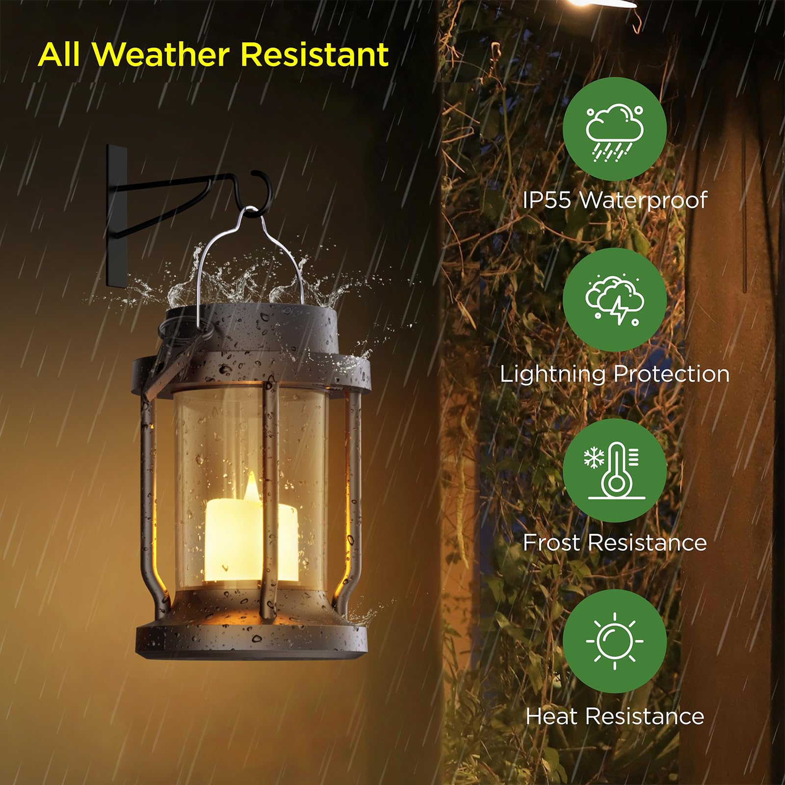 FriutShine Solar Lantern Outdoor Lights - Flameless Candle, Weatherproof, 2 Pack, Black, Model L01