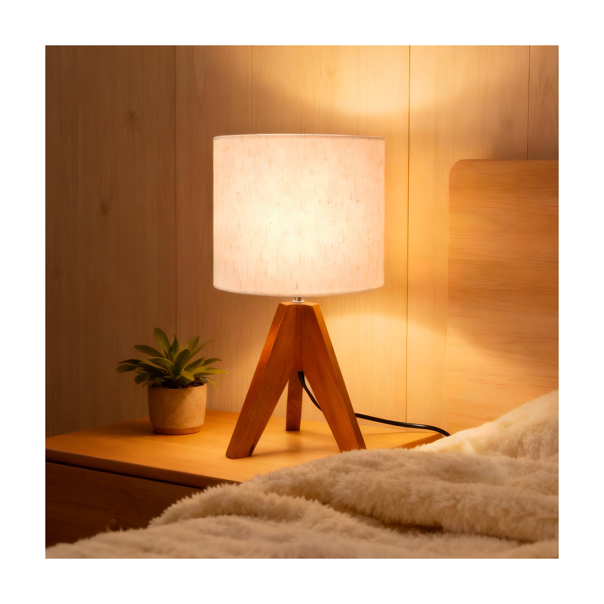 Ligrel Table Lamp  Small Side Table lamp with Linen Shade  Bedside Lamps for Living Room  Bedroom  Night Stands  Nursery  Kids Room  Wood Base  E26 Socket  14.2 Inch(1pcs)