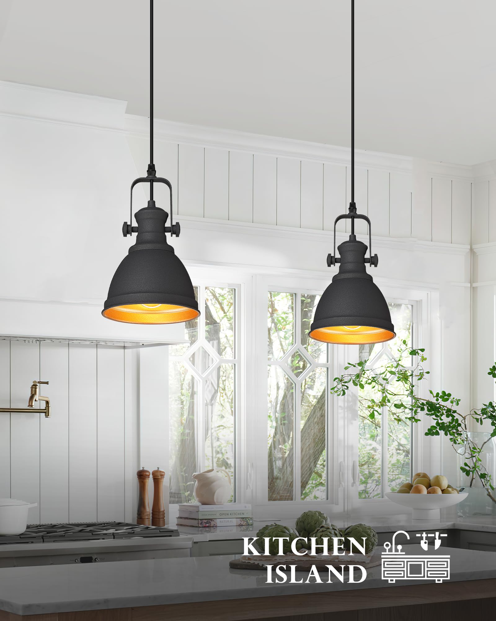 Audickic Modern Pendant Light Set of 2, Matte Black Metal Fixtures for Kitchen Island, 1-Light, Model AD-2151-1P2