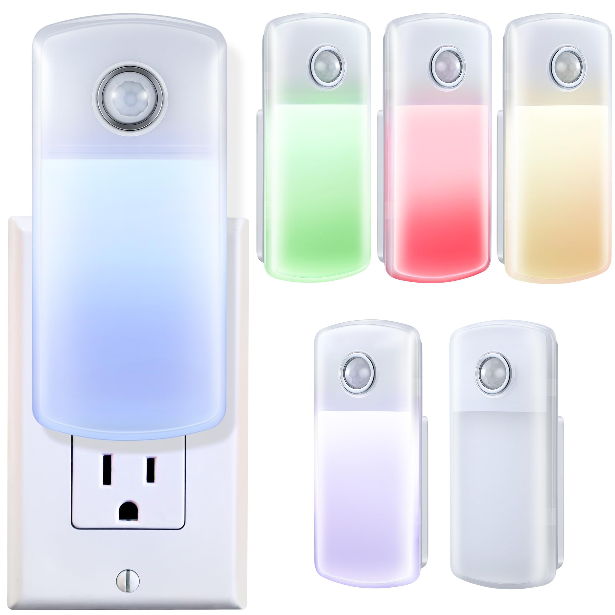 Enhon Emergency Power Failure Night Lights, 5-In-1 Multi Color Led Light, Rechargeable Flashlight With Foldable Plug, Automatic On Off Motion Sensor For Bedrooms, Hallways, Black Outs (6 Pack)