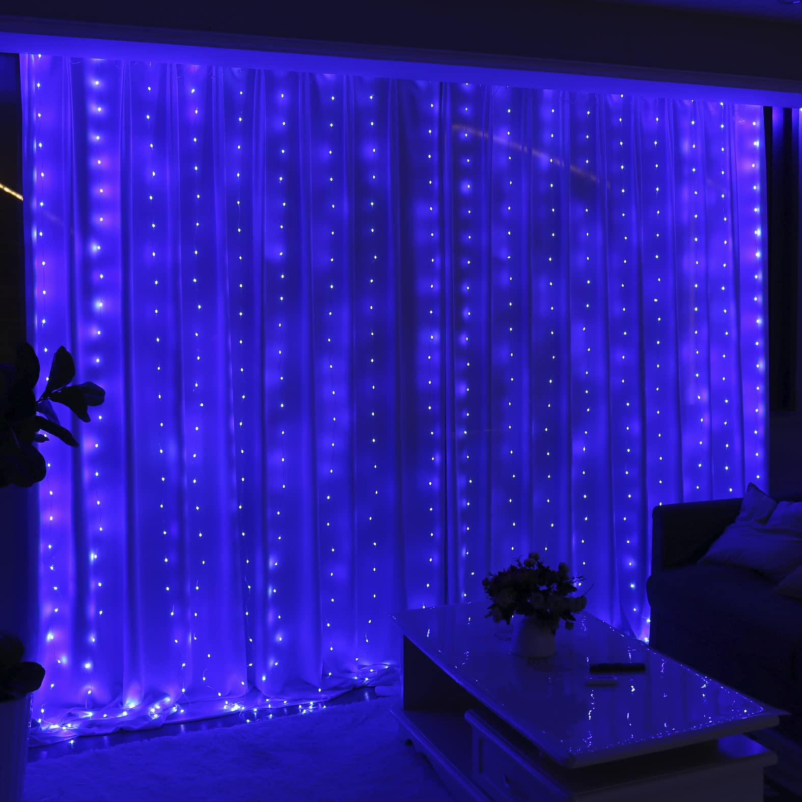 HXWEIYE 300LED Fairy Blue Curtain Lights for Bedroom, 3mx3m 8 Modes USB Plug in Window Christmas Led String Hanging Lights with 