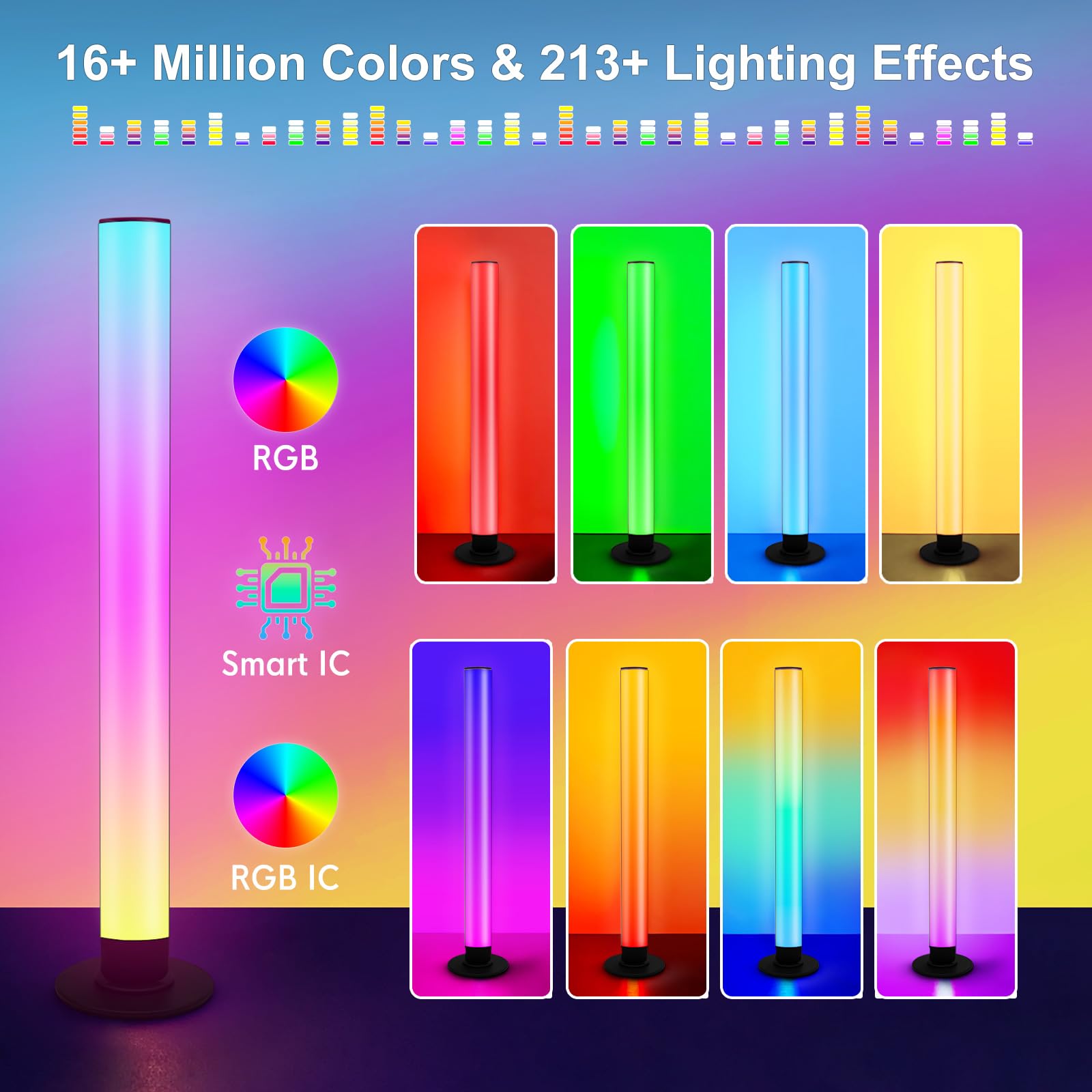 Elouycke Rgb Light Bar, Music Synced Rgb Led Light Bar, 8 Scene Modes And 16 Million Colors Led Gaming Lights, Smart Light Bar With 3 Control Modes, Led Light Bar For Room, Pc, Tv Backlight - 2Pcs