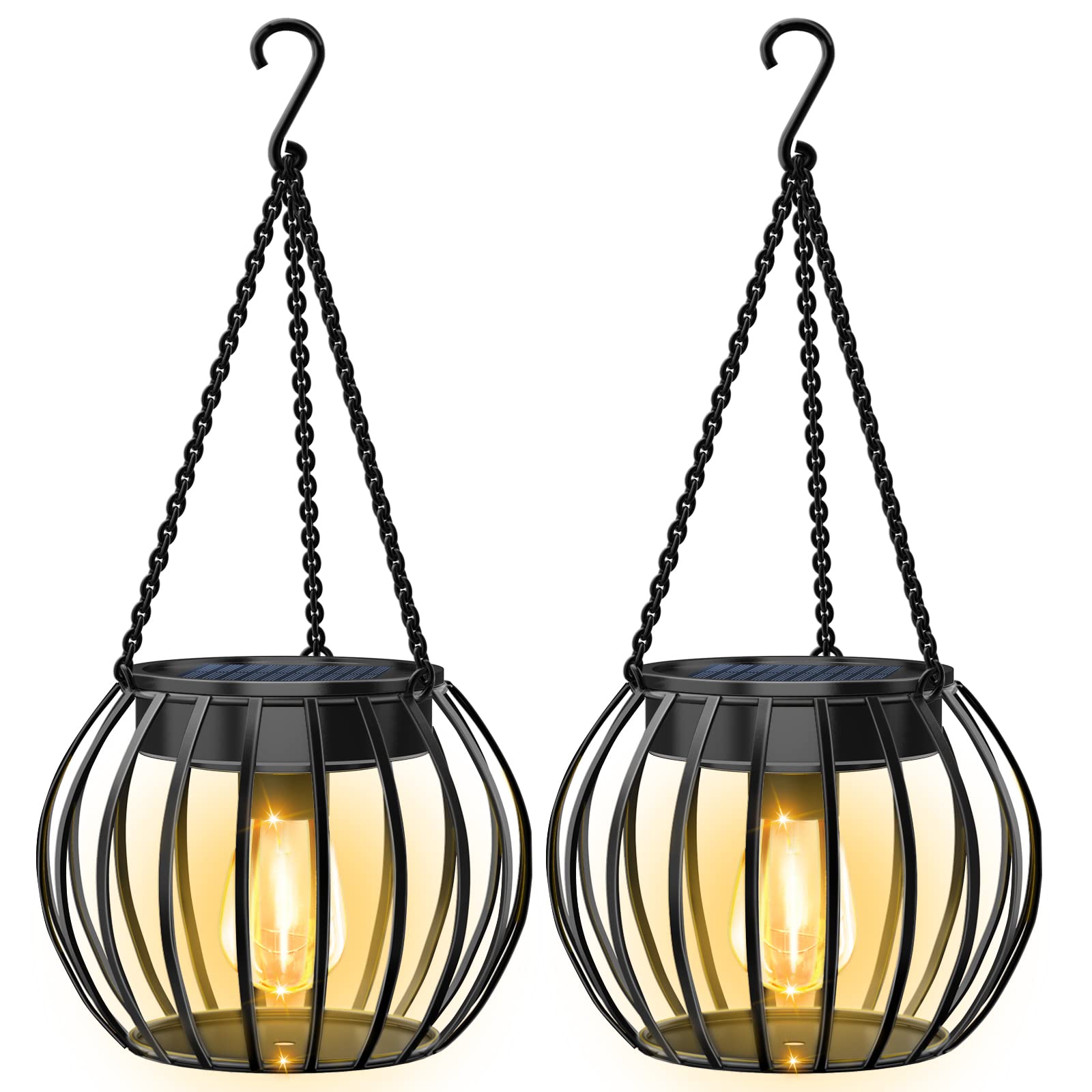 UBright 2 Pack 15'' Solar Lights Outdoor Metal Solar Lanterns Outdoor Waterproof Hanging Lights for Outside Lanterns Decorative 